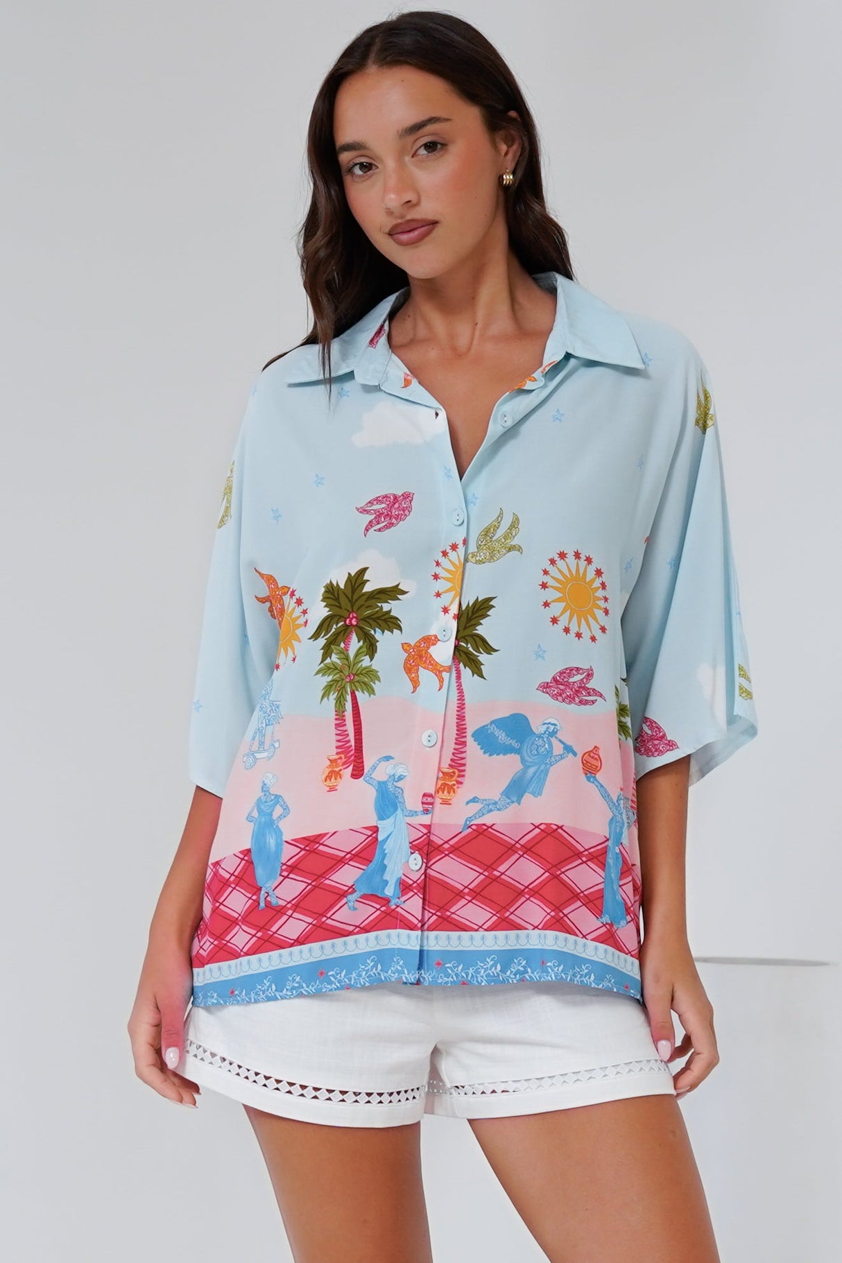 Otis Shirt - Ric Rac Trim Button Down Shirt in Staria Print