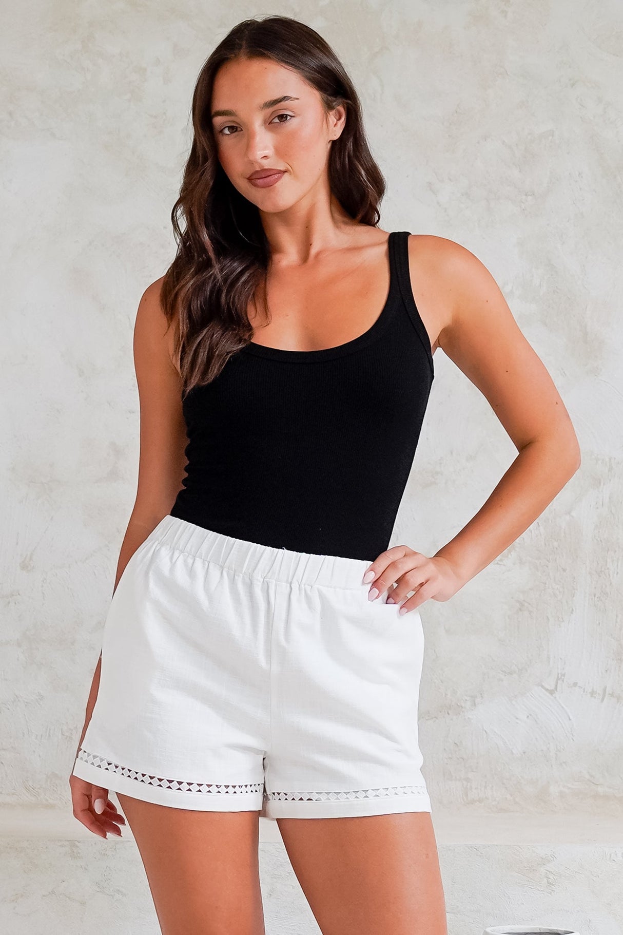 Oxley Shorts - High Waisted Cotton Shorts with Cut Out Trim in White