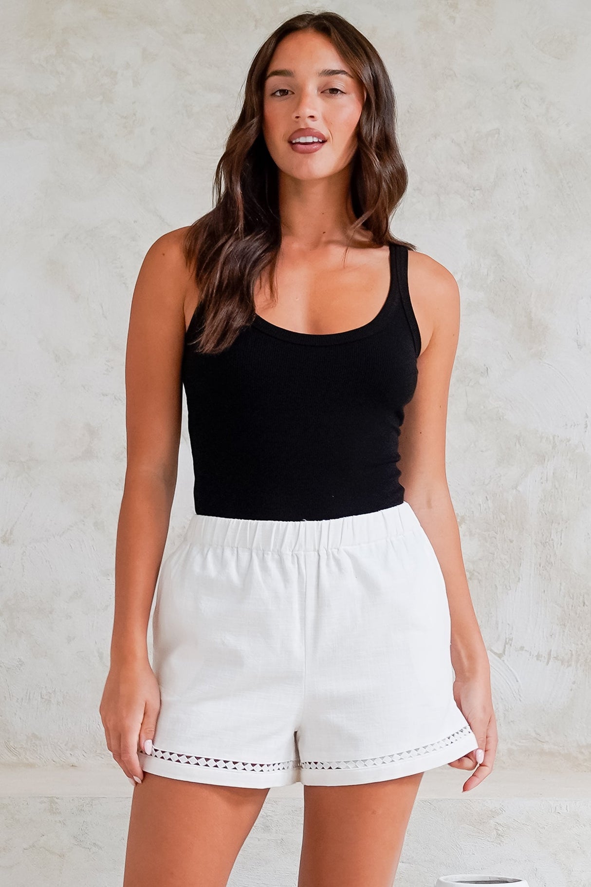 Oxley Shorts - High Waisted Cotton Shorts with Cut Out Trim in White