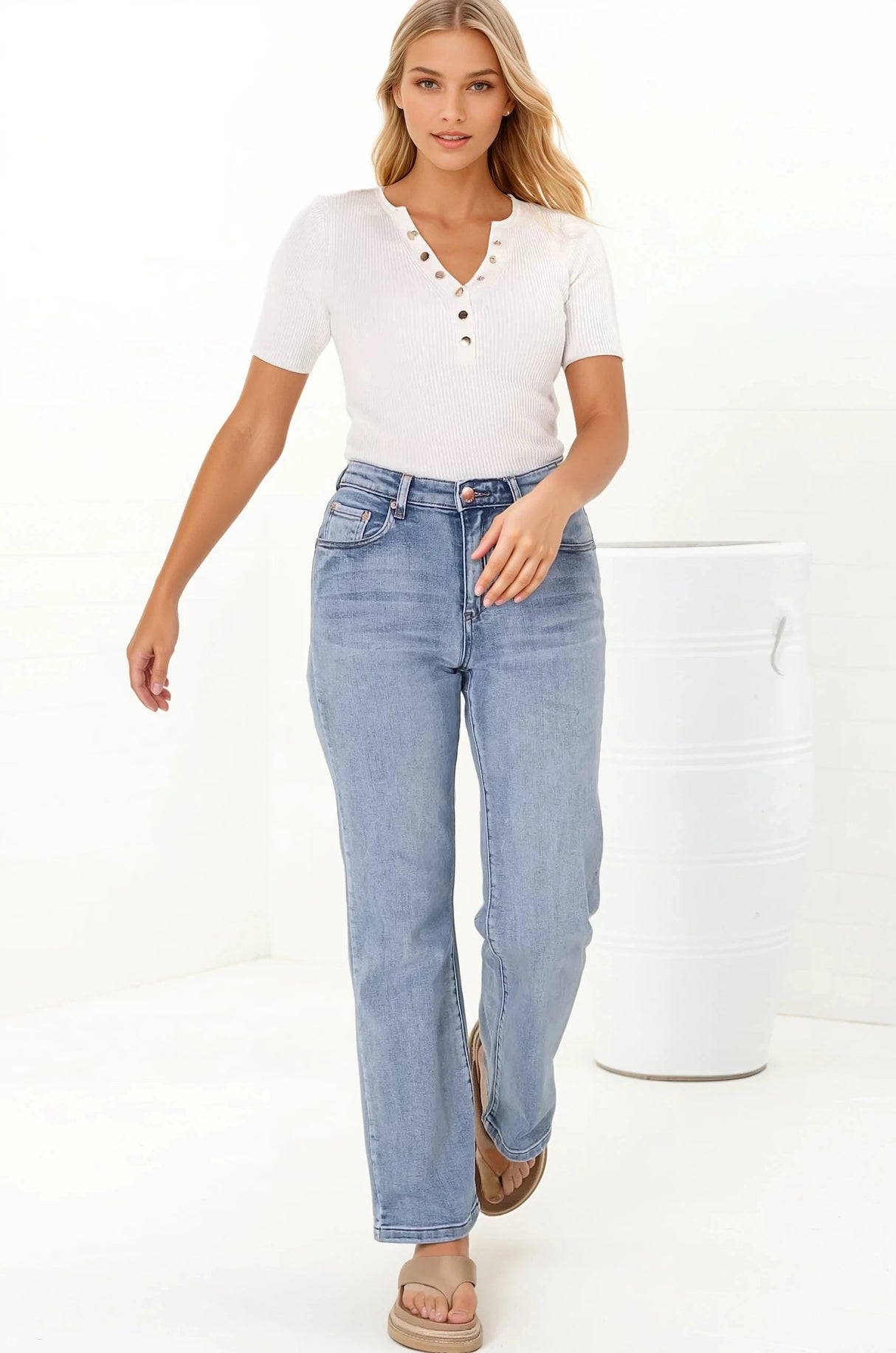 Pacey Jeans - High Waisted Straight Leg Jeans in Light Denim