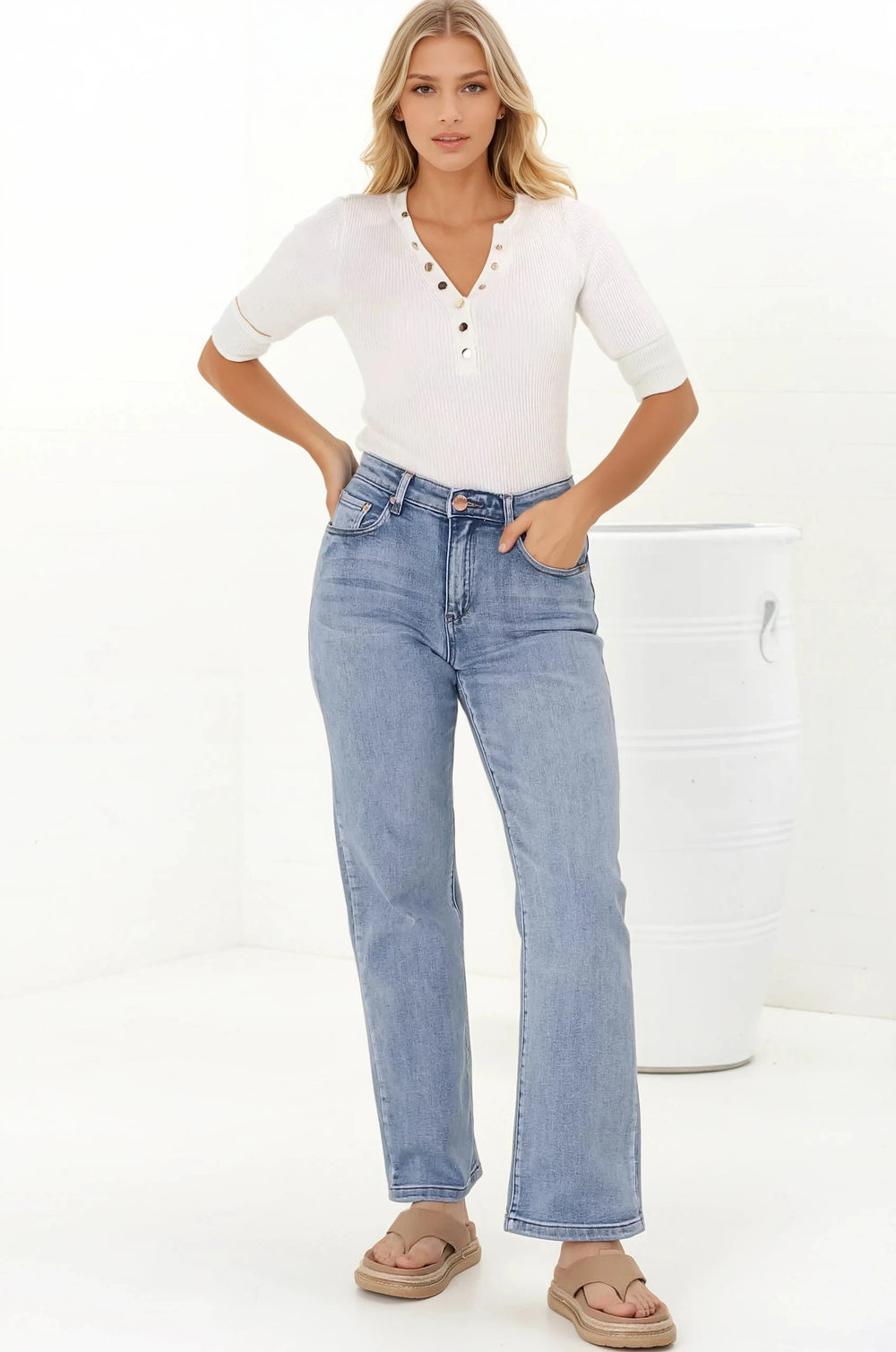 Pacey Jeans - High Waisted Straight Leg Jeans in Light Denim