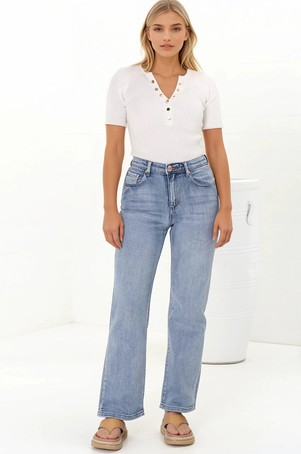 Pacey Jeans - High Waisted Straight Leg Jeans in Light Denim
