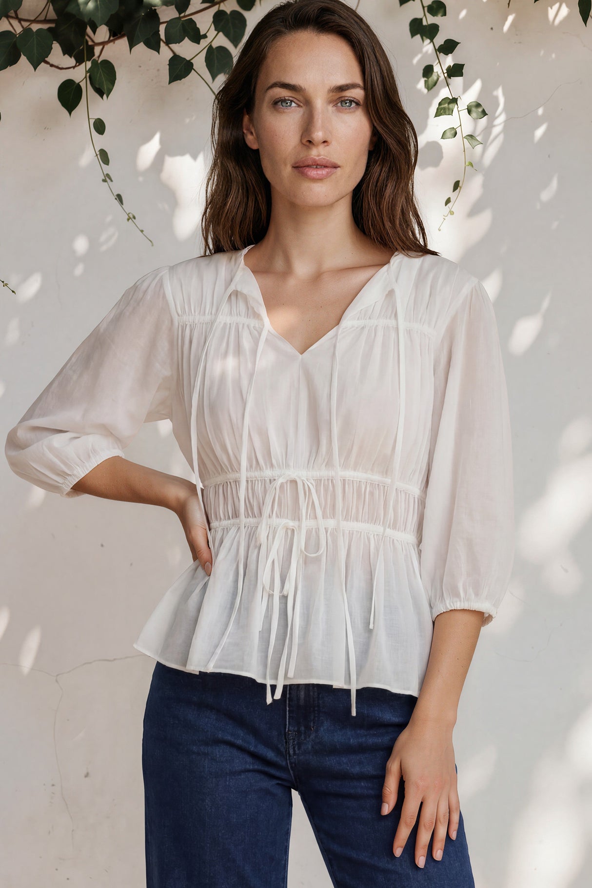 Model wearing Peaches Top in White from Salty Crush