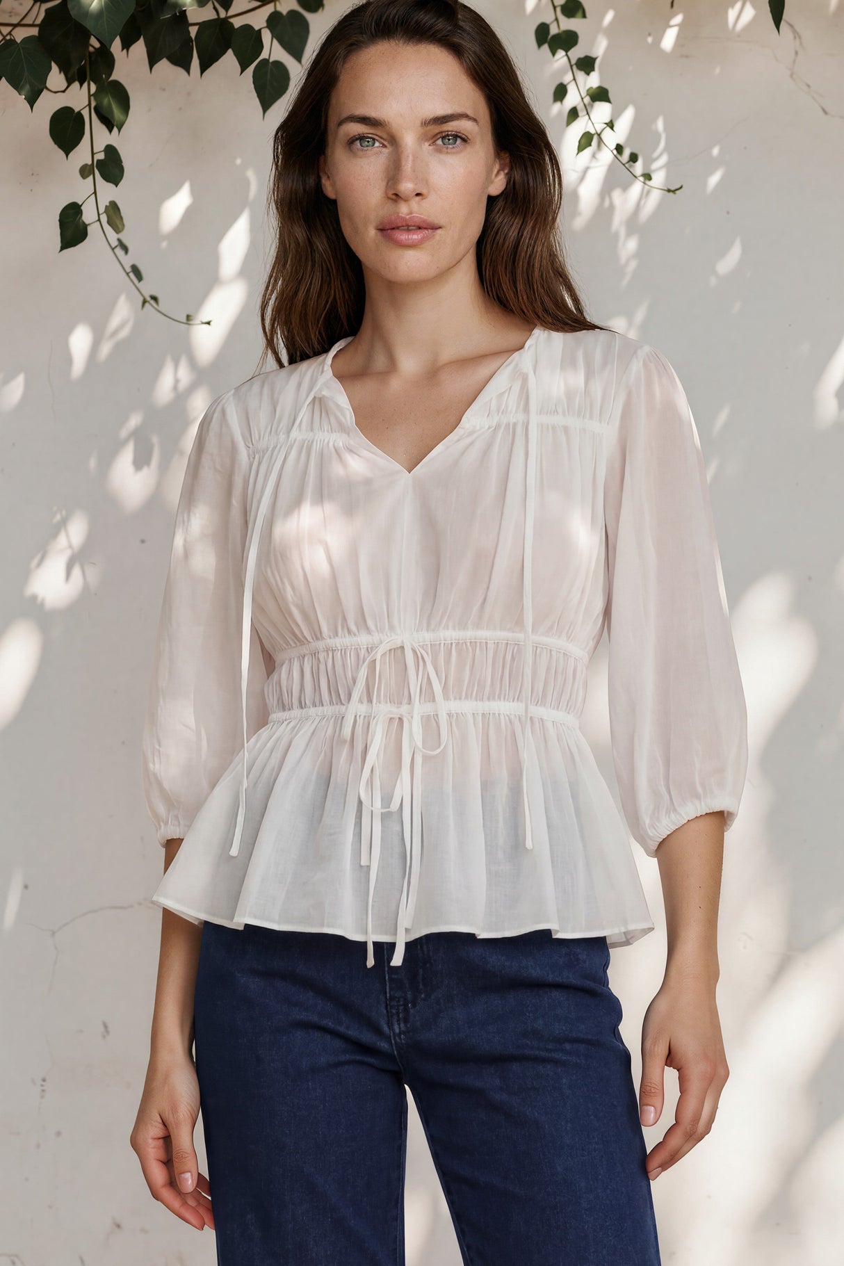 Model wearing Peaches Top in White from Salty Crush