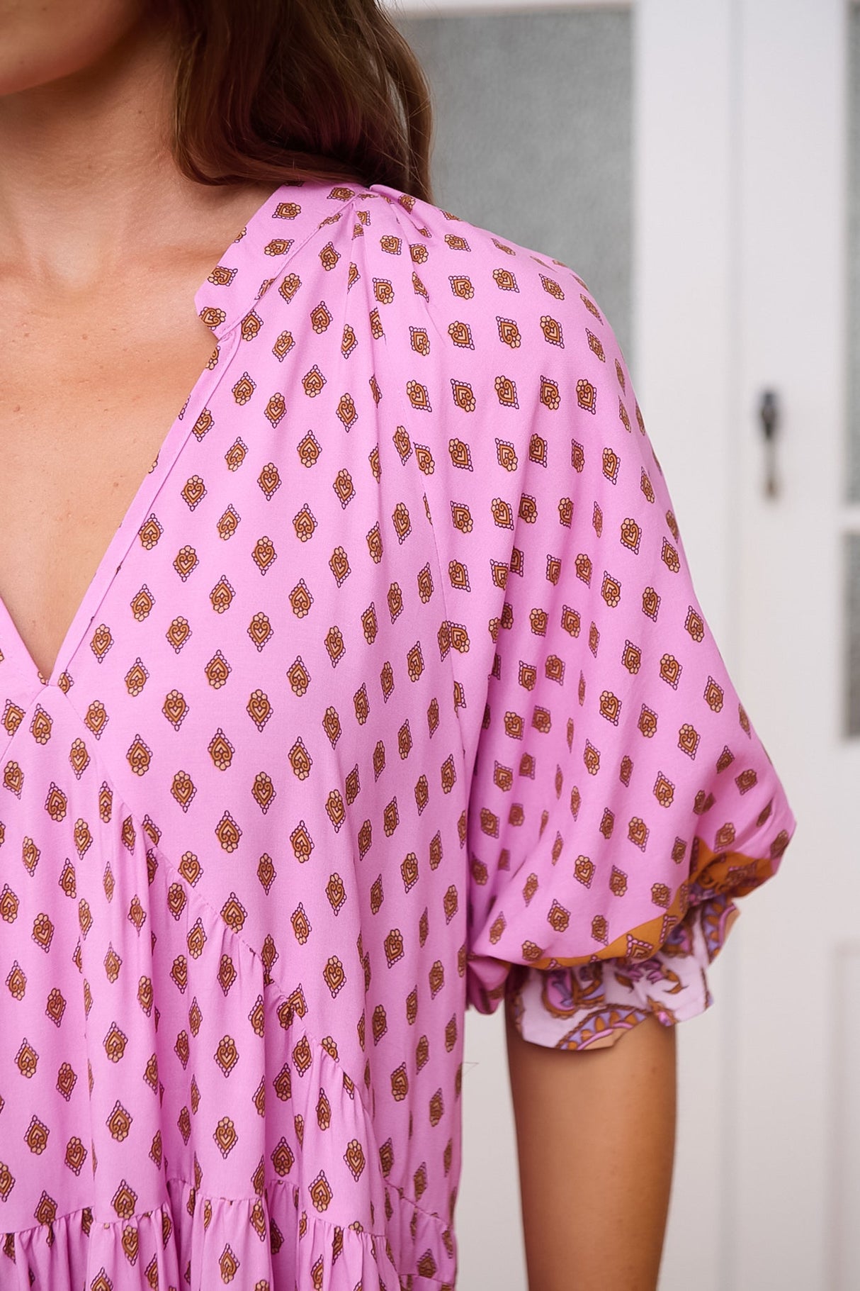 JAASE - Petal Mini Dress: Tiered Smock Dress in Venus Print