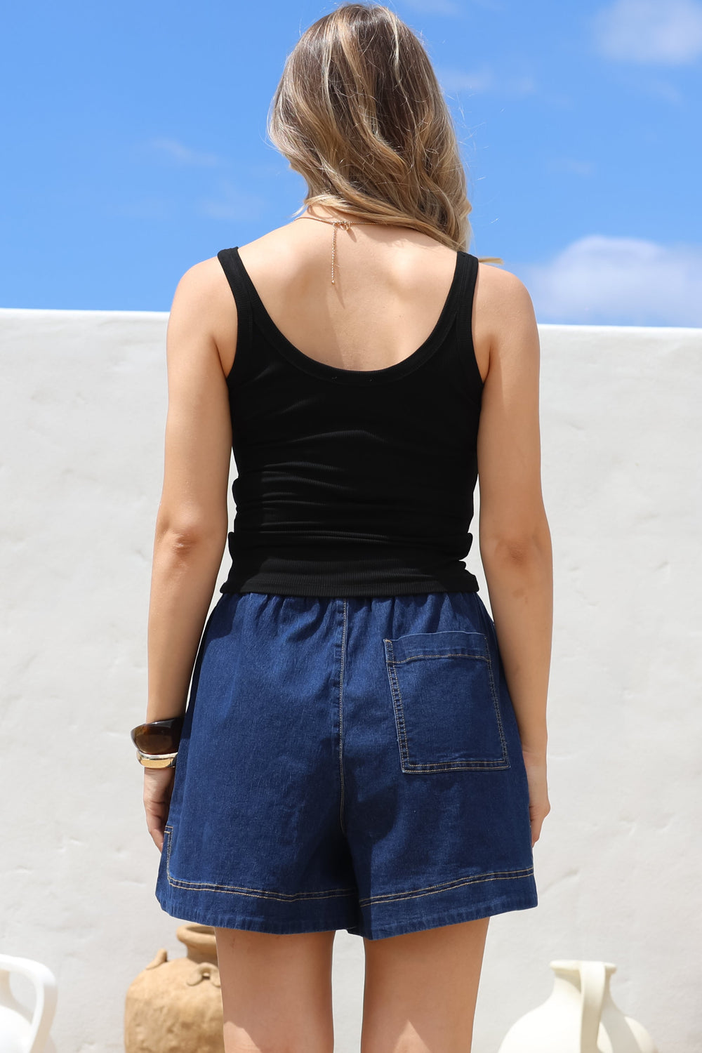 Phaedra Singlet Top - Ribbed Scoop Neck Singlet in Black