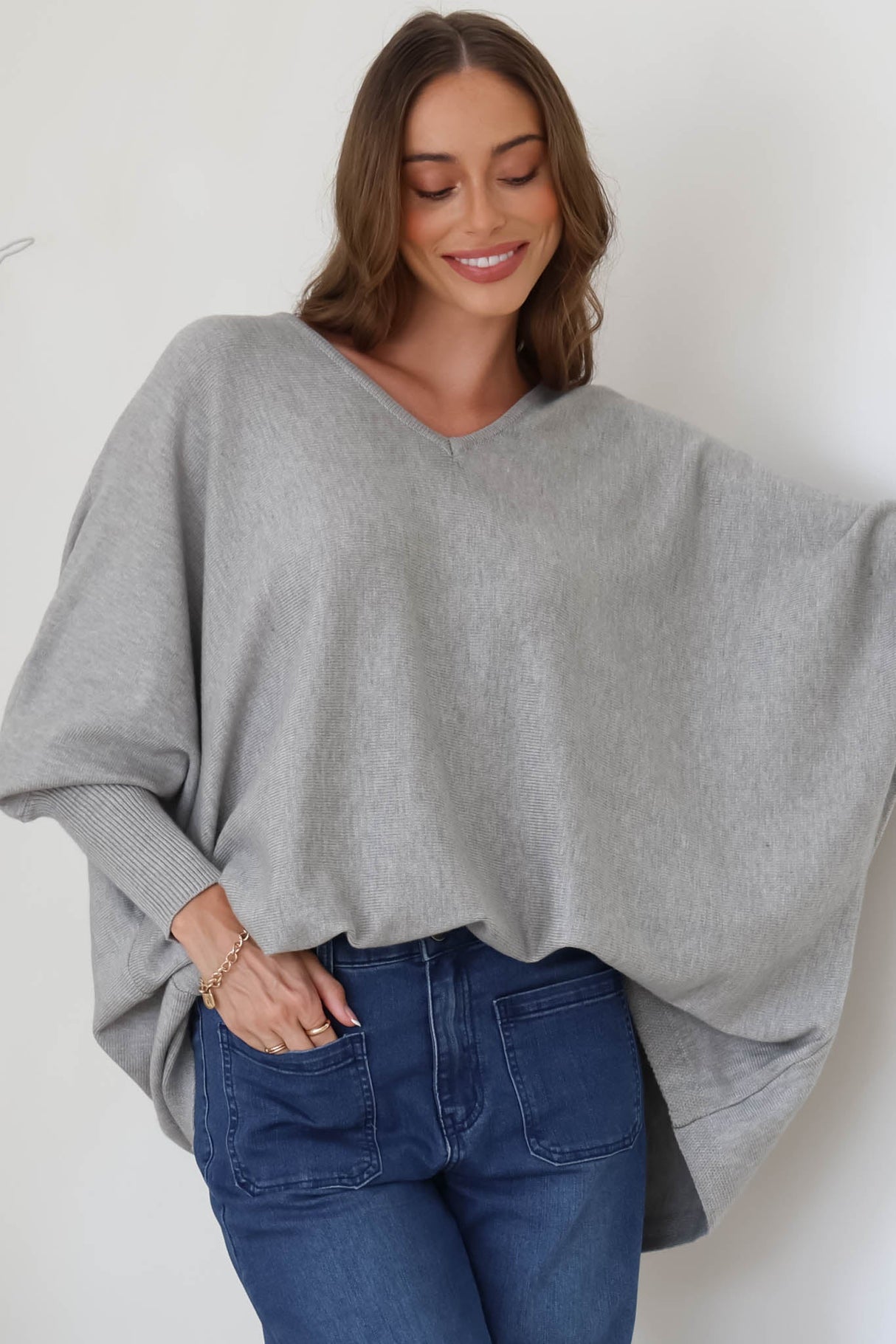 Pier Jumper - Oversized Batwing Knit Jumper in Grey