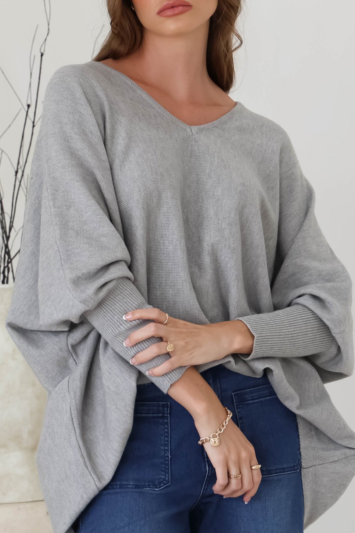 Pier Jumper - Oversized Batwing Knit Jumper in Grey