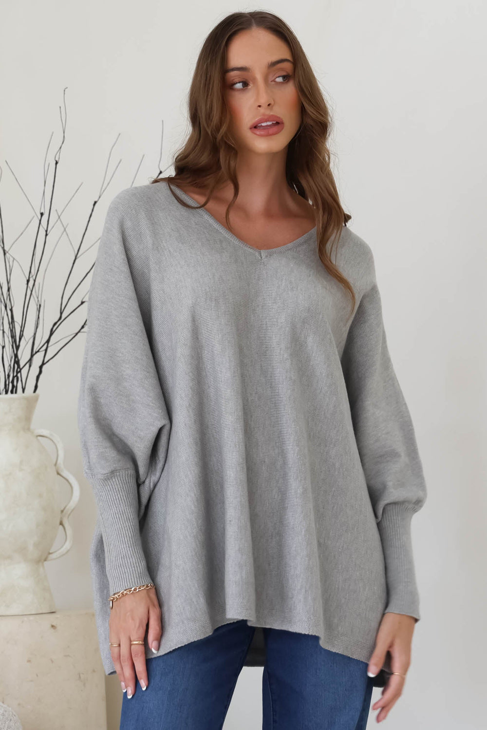 Pier Jumper - Oversized Batwing Knit Jumper in Grey