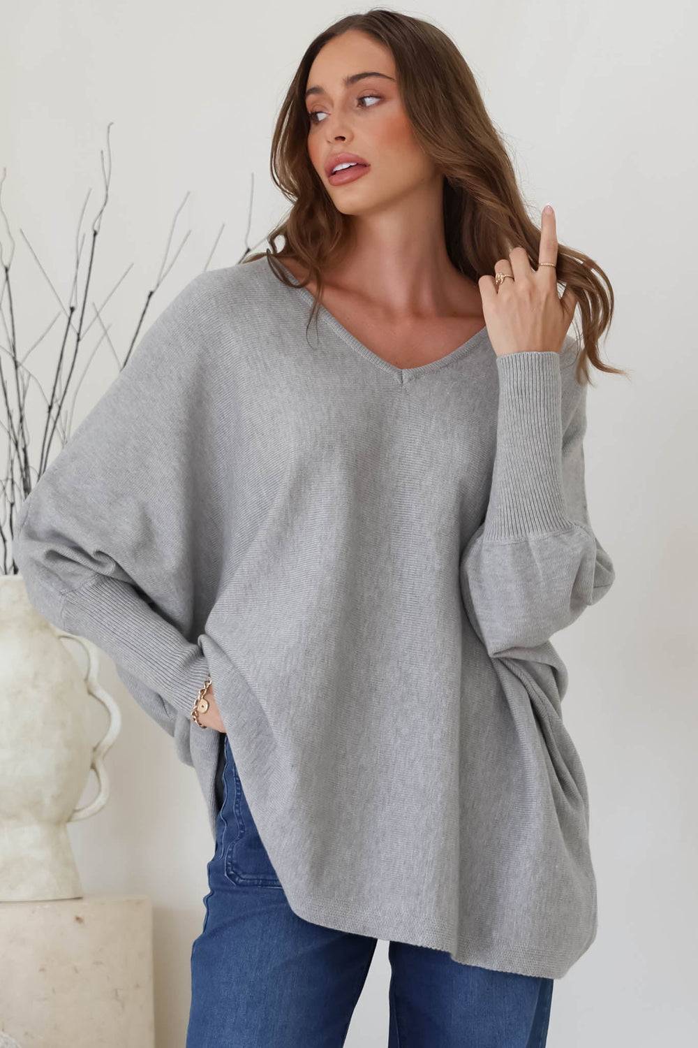 Pier Jumper - Oversized Batwing Knit Jumper in Grey