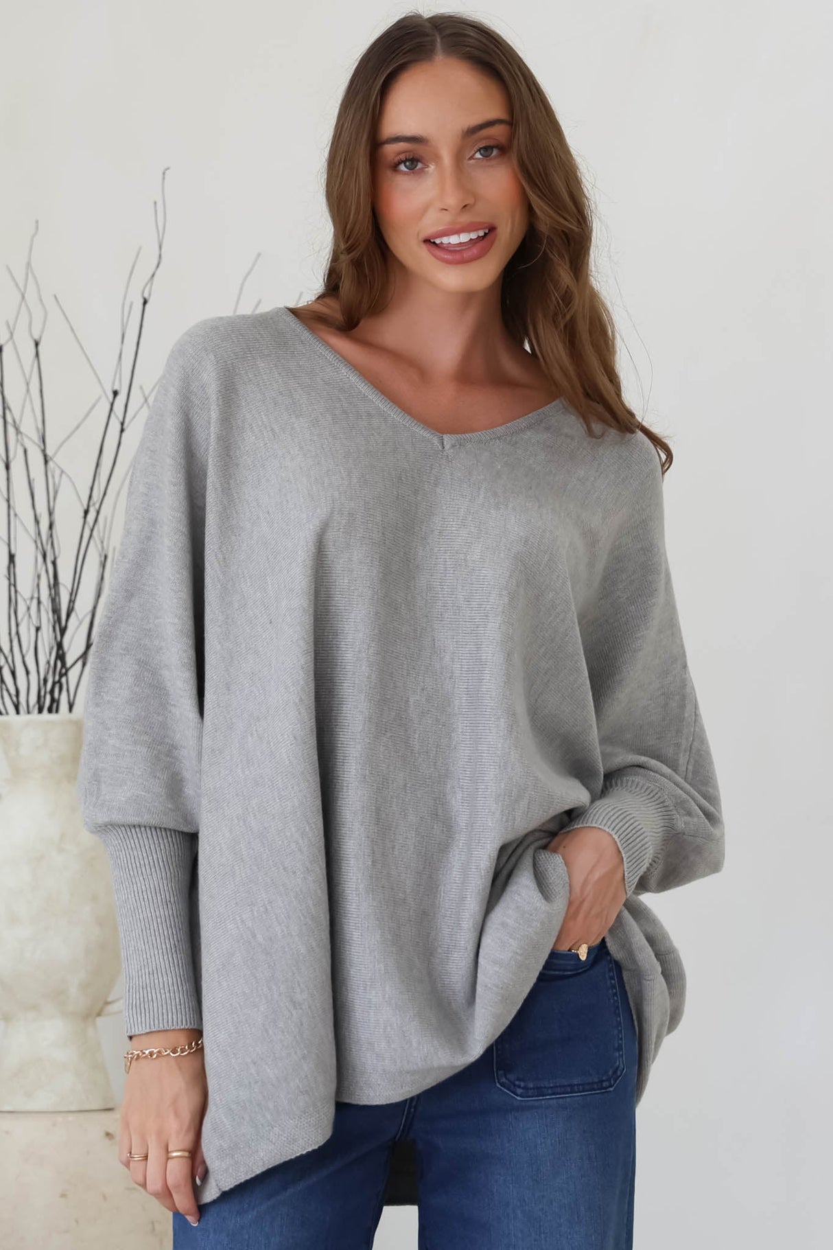 Pier Jumper - Oversized Batwing Knit Jumper in Grey