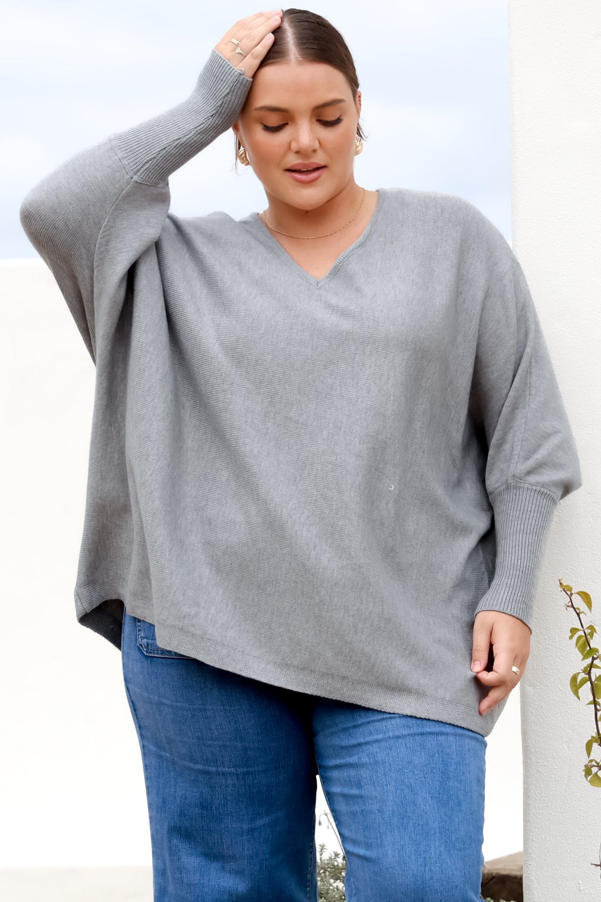 Pier Jumper - Oversized Batwing Knit Jumper in Grey