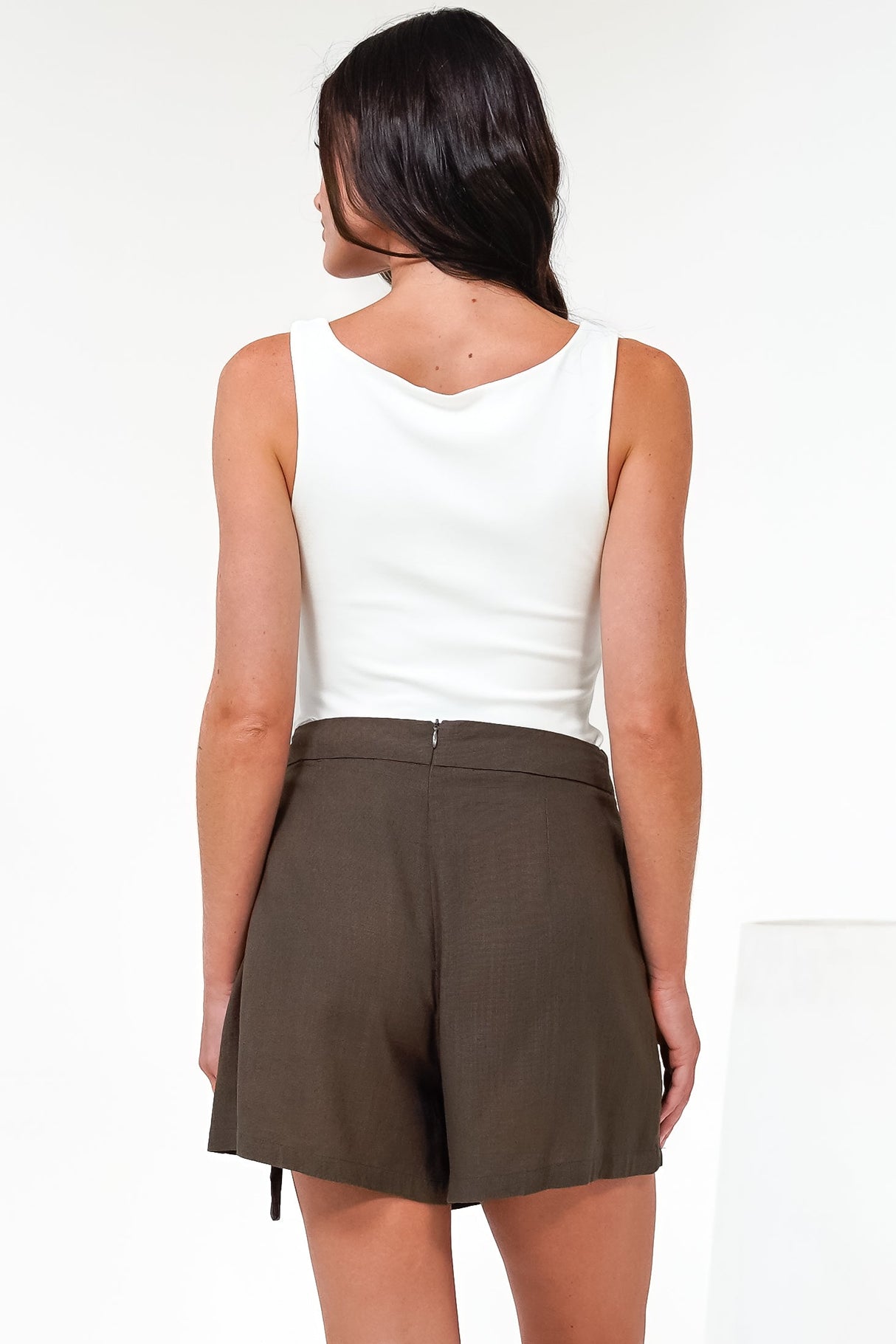 Pietra Skorts - Front Wrap with Tie and Shorts with Pockets in Chocolate