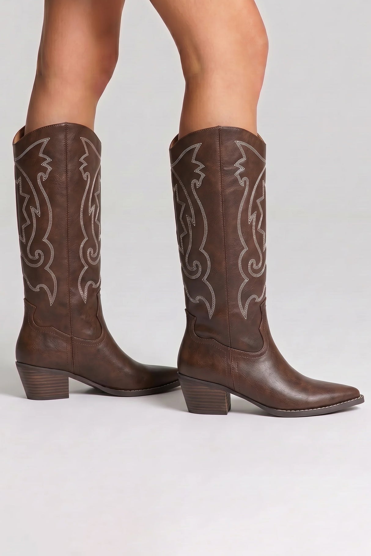 Bentley Embroidered Cowboy Boots- Chocolate