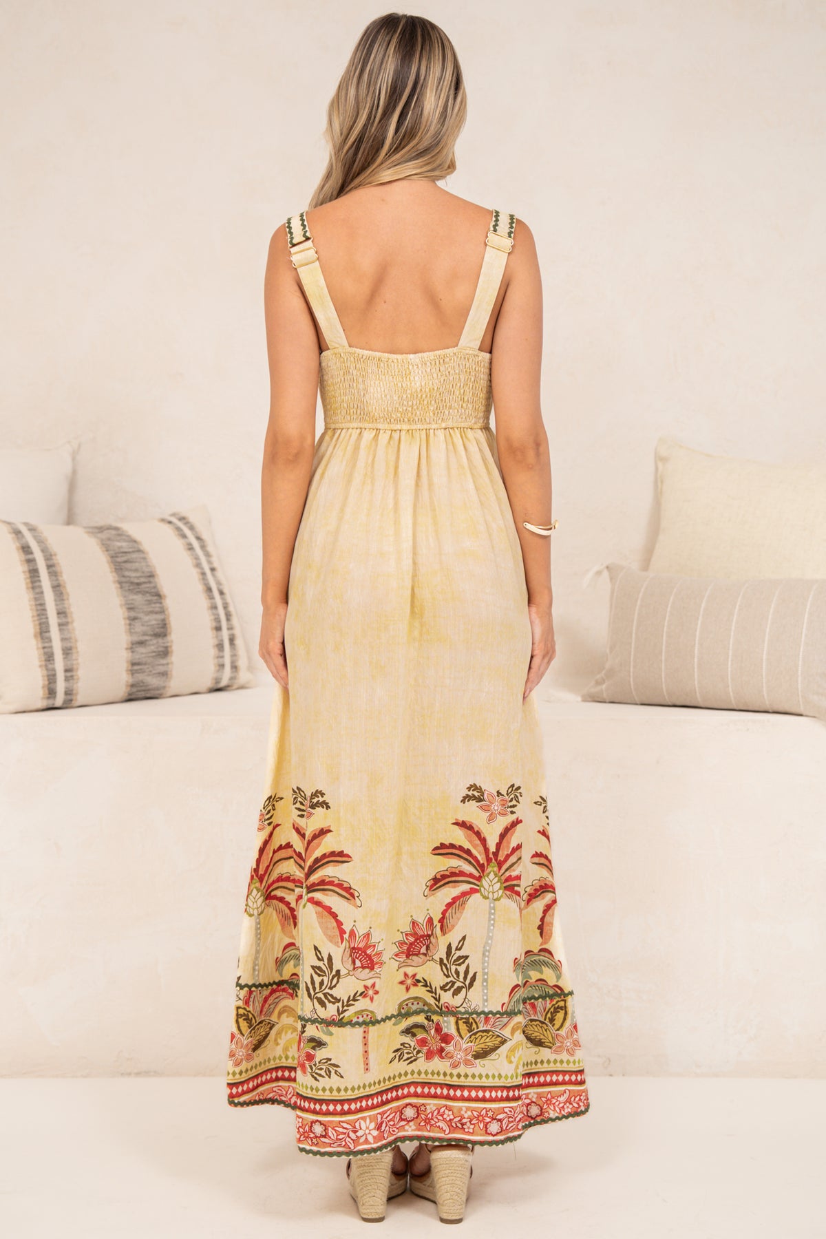 Poppy Maxi Dress - Thick Strap A-Line Sun Dress with Ric Rac Trims in Palmina Print
