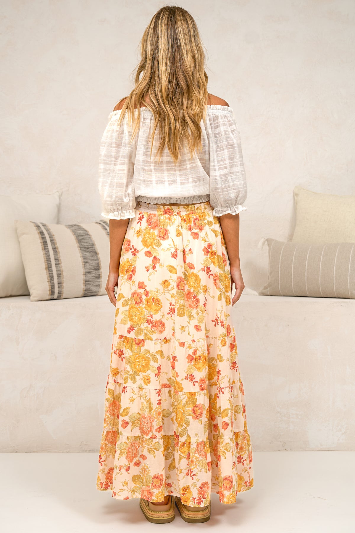 Poppy Maxi Skirt - High Waisted Tiered Skirt with Tassel Waist Tie in Alynda Print