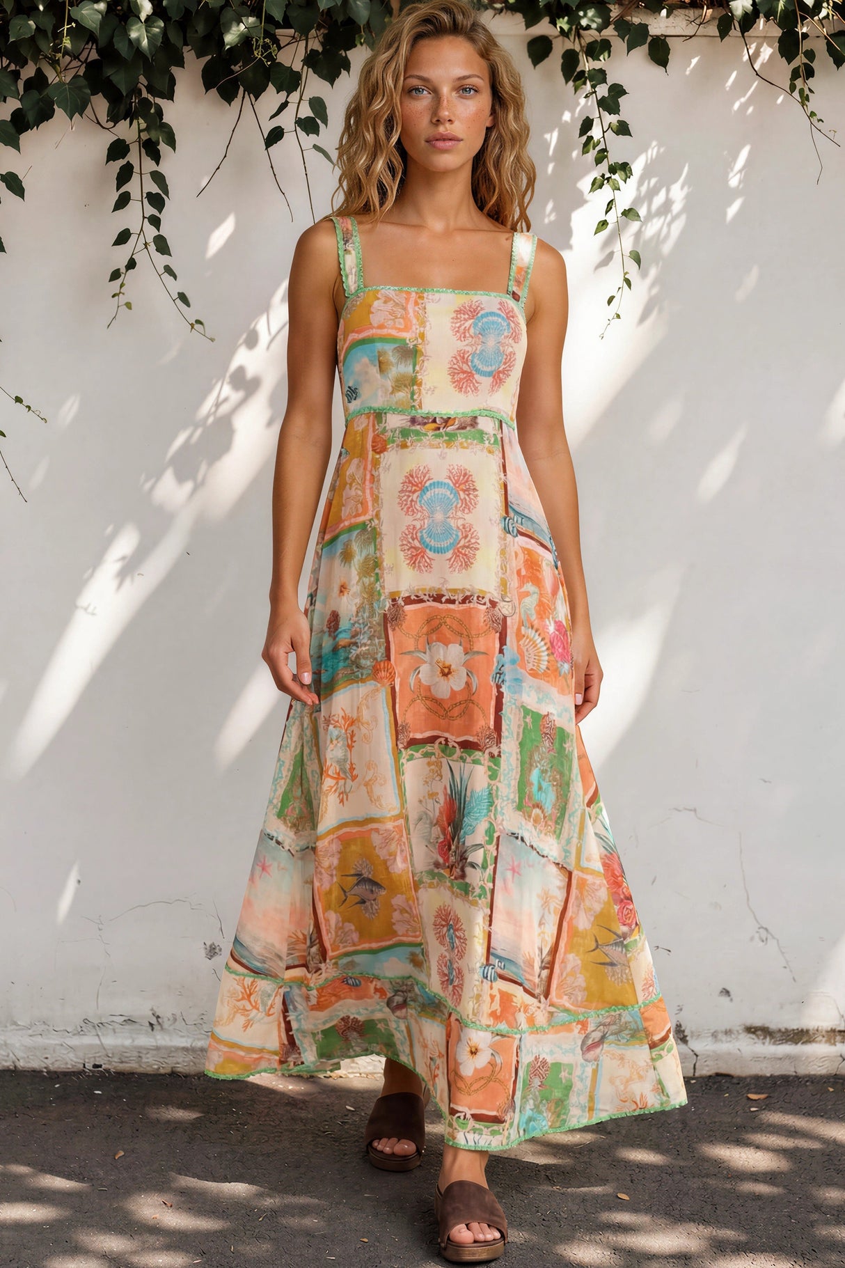Model wearing Poppy Maxi Dress in Iluka Print from Salty Crush