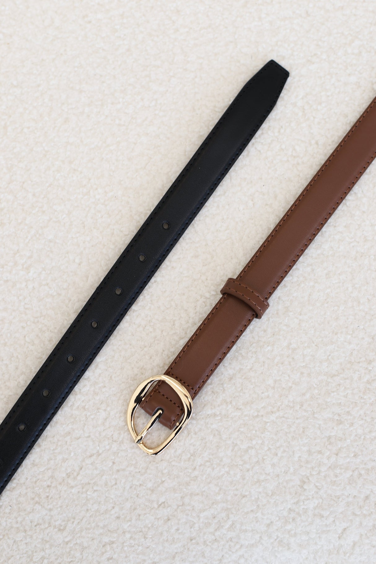 Quinn PU Leather Abstract Gold Buckle Thin Belt Set - Black/Brown