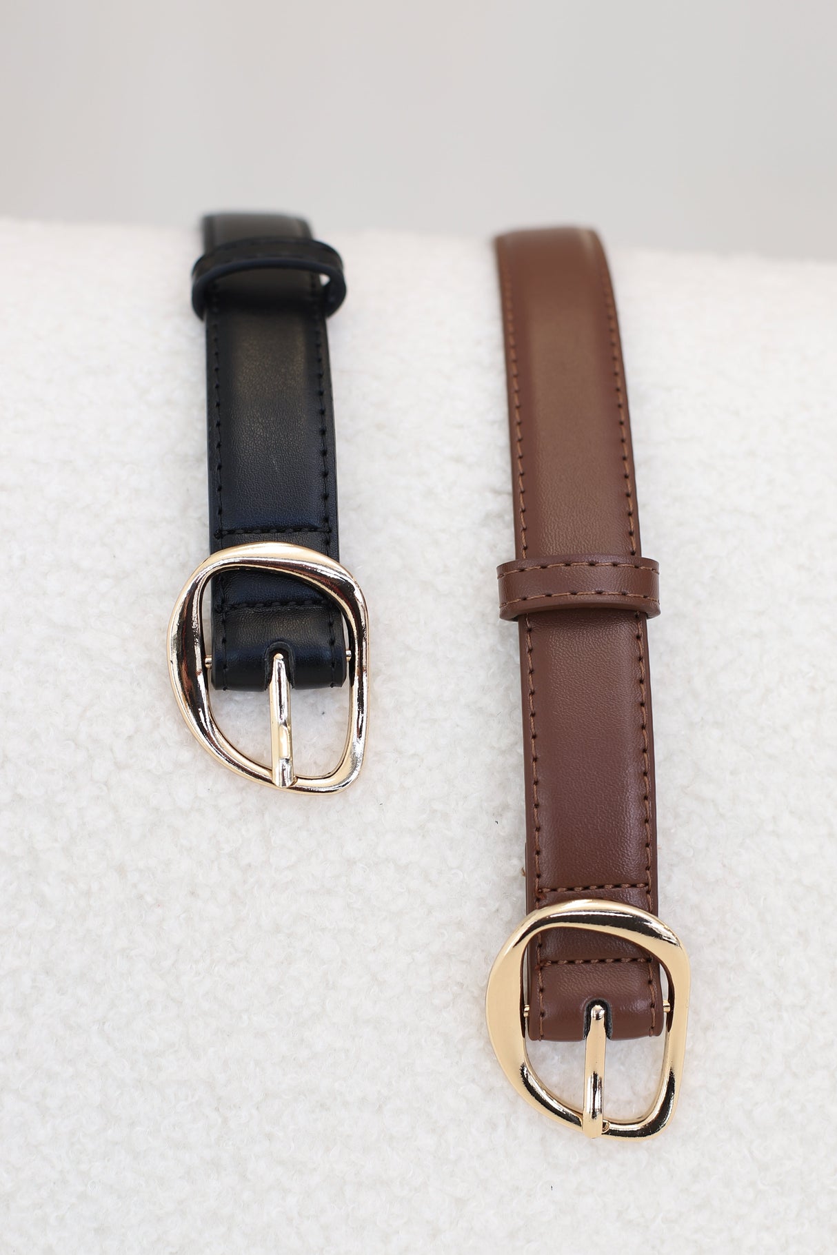 Quinn PU Leather Abstract Gold Buckle Thin Belt Set - Black/Brown