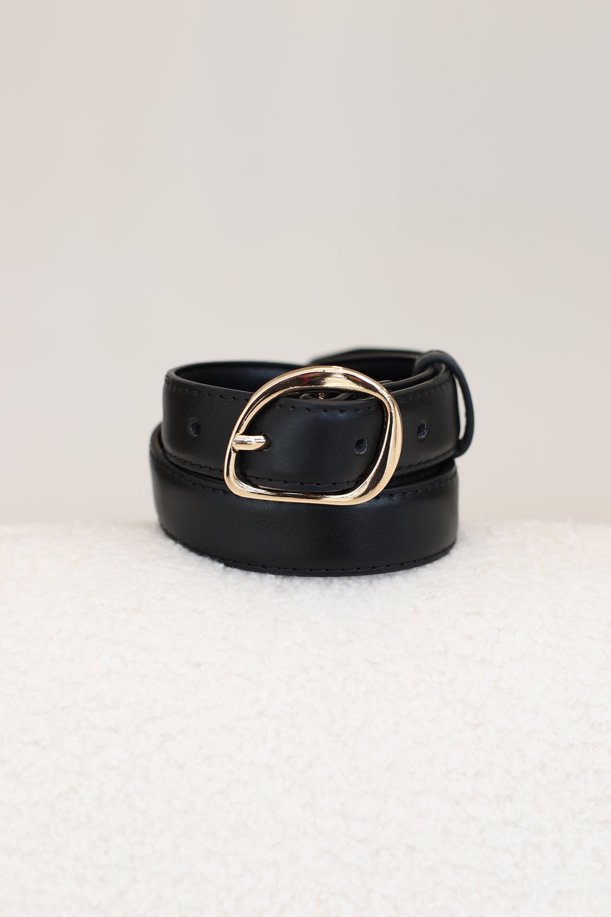 Quinn PU Leather Abstract Gold Buckle Thin Belt Set - Black/Brown
