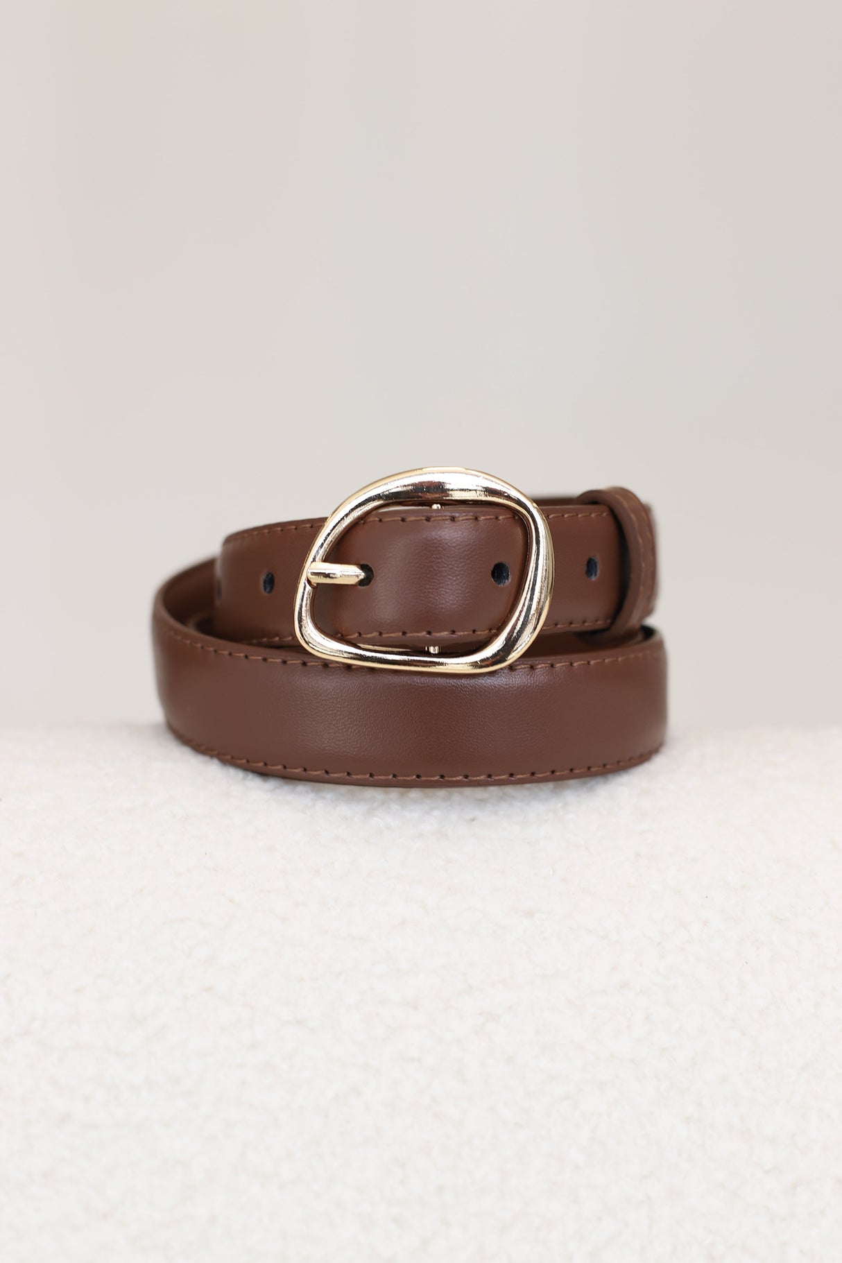 Quinn PU Leather Abstract Gold Buckle Thin Belt Set - Black/Brown