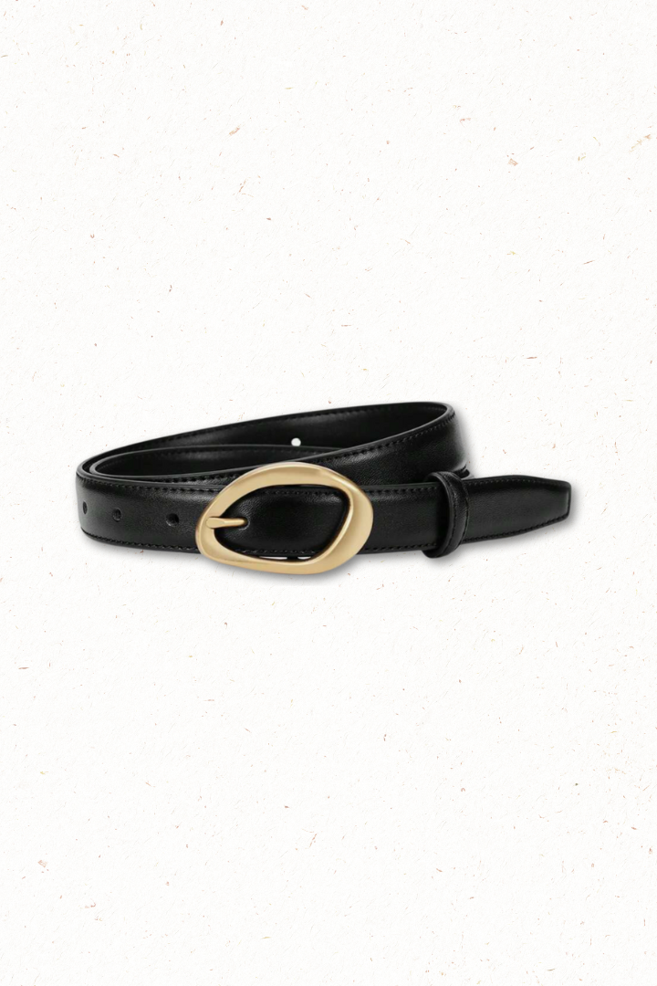 Quinn PU Leather Abstract Gold Buckle Thin Belt Set - Black/Brown
