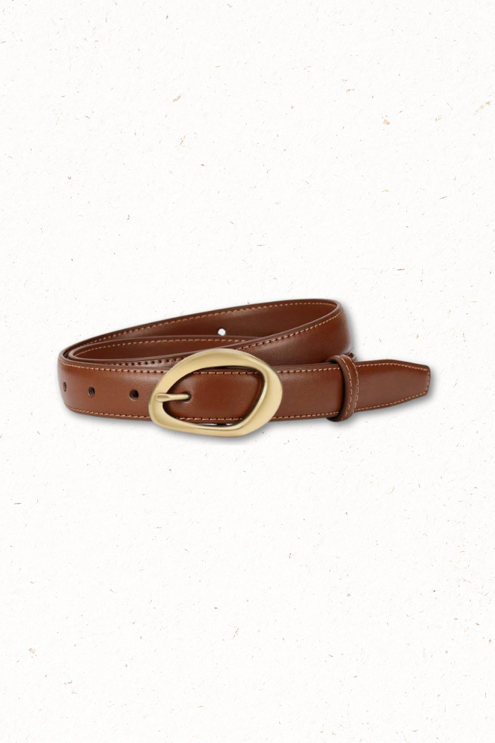 Quinn PU Leather Abstract Gold Buckle Thin Belt Set - Black/Brown