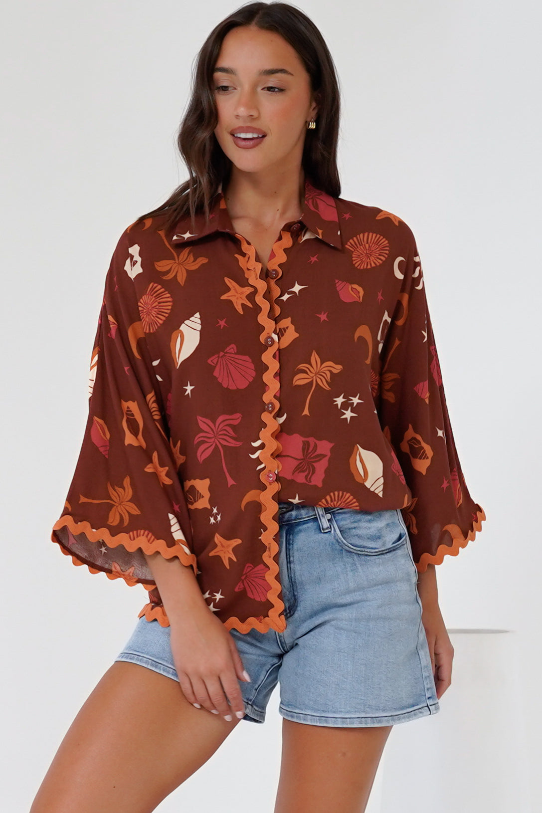 Raya Shirt - Oversized Button Down in Flintsone Print