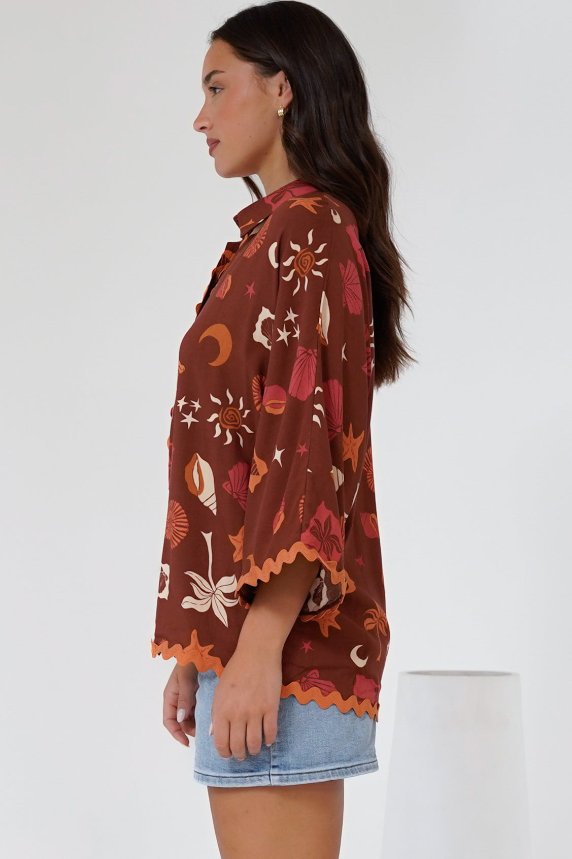 Raya Shirt - Oversized Button Down in Flintsone Print