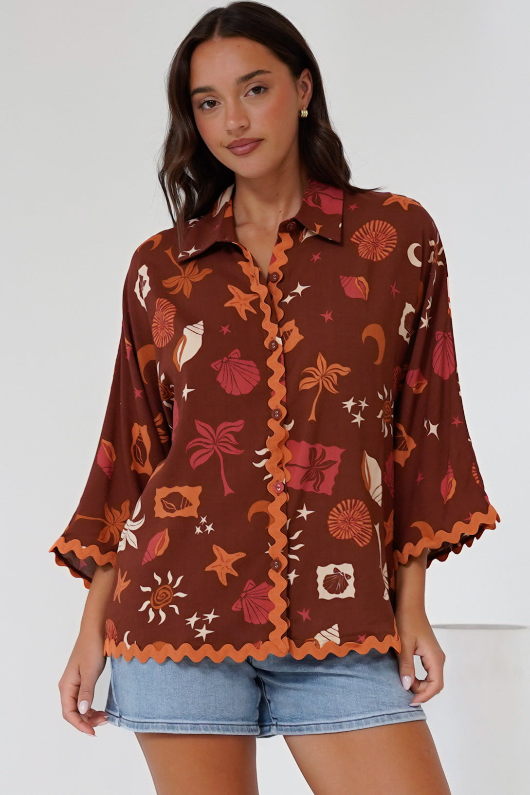 Raya Shirt - Oversized Button Down in Flintsone Print