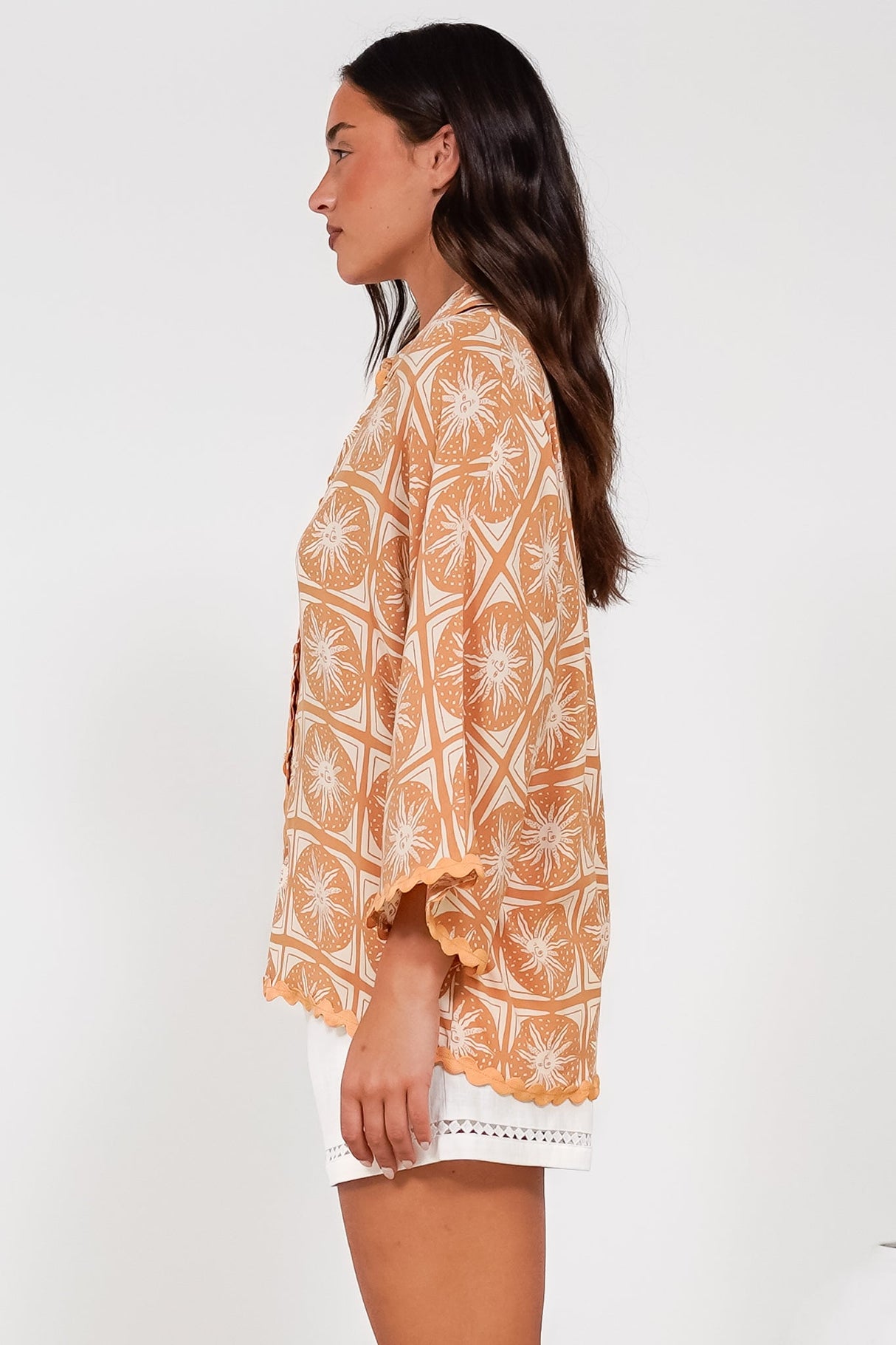 Raya Shirt - Folded Collar Button Down Shirt in Solare Print