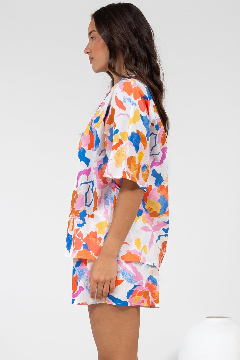 Remira Shirt - Collared Boxy Cut Short Sleeve Shirt in Isadora Print