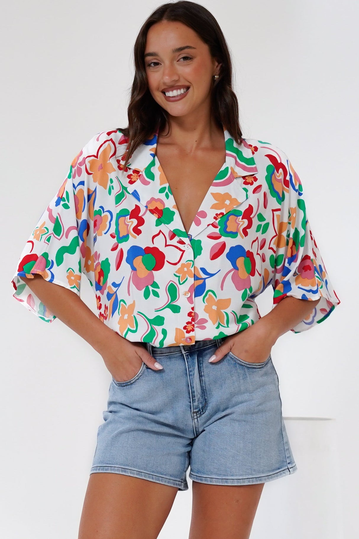 Remira Shirt - Collared Boxy Cut Short Sleeve Shirt in Leland Print