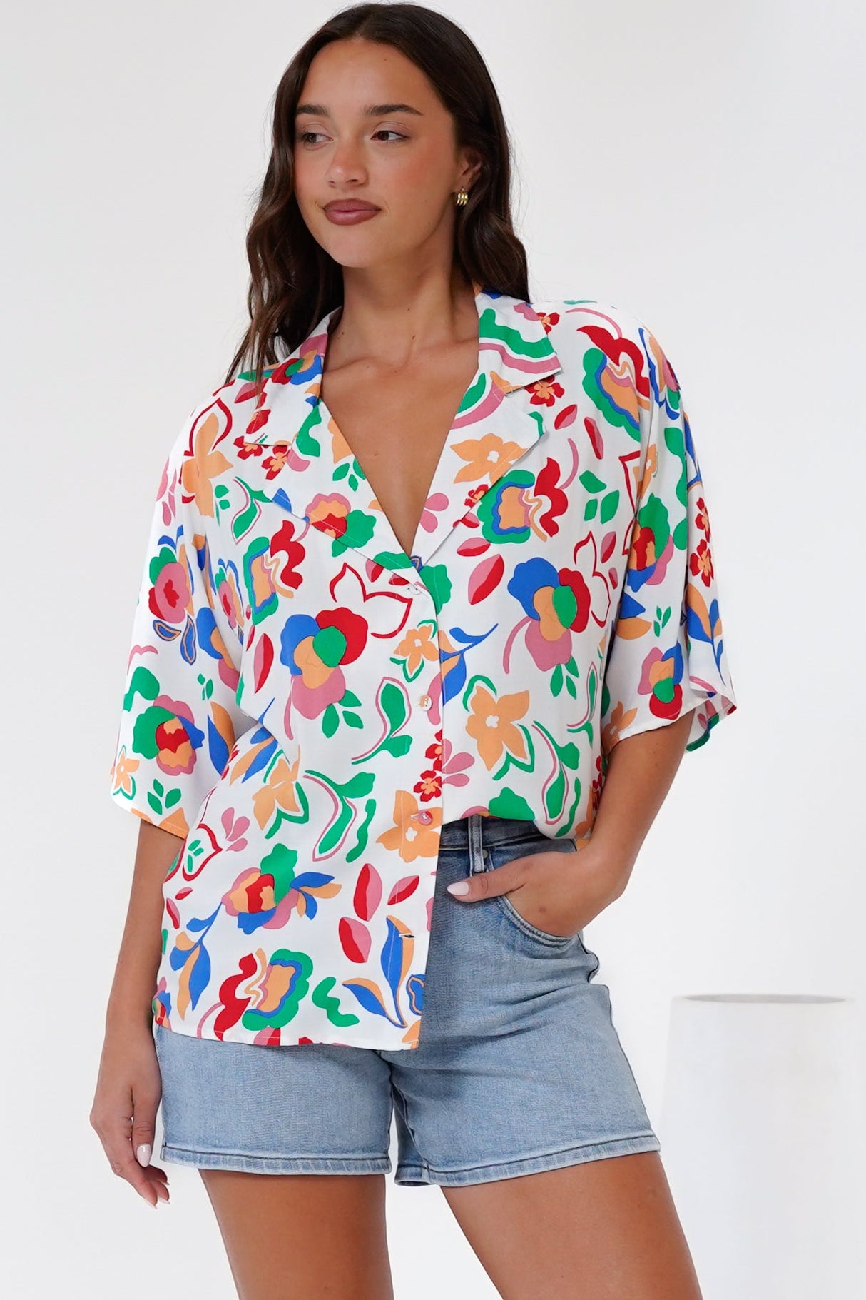 Remira Shirt - Collared Boxy Cut Short Sleeve Shirt in Leland Print