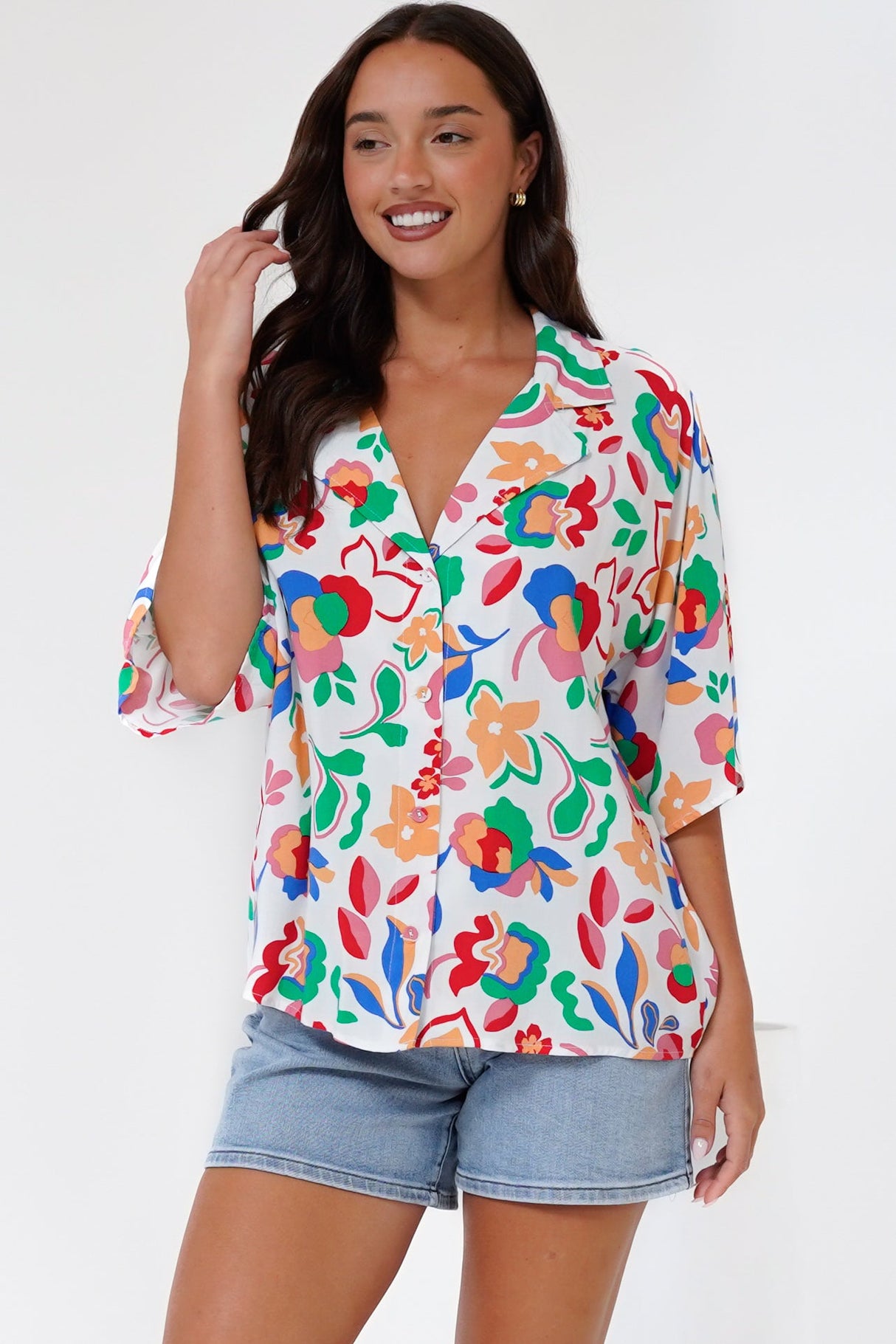 Remira Shirt - Collared Boxy Cut Short Sleeve Shirt in Leland Print