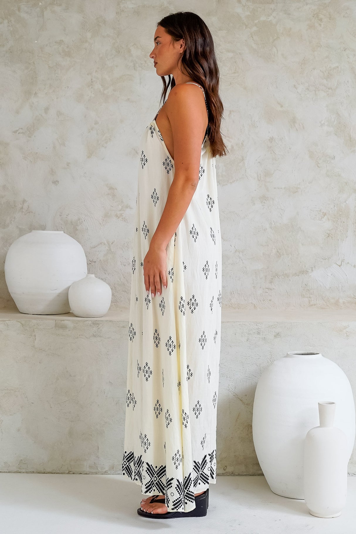 Milani Maxi Dress - Adjustable Halter Neck Sun Dress in Fresca Print White