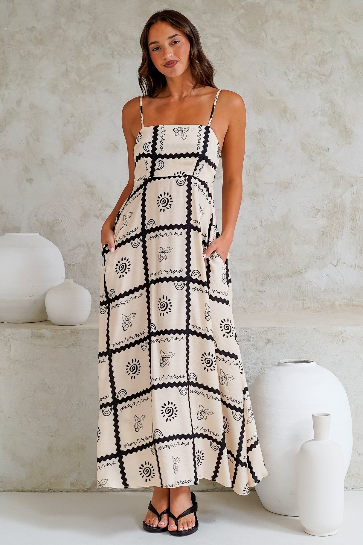Radley Maxi Dress - Empire Line Sun Dress with Adjustable Straps in Kaspia Print