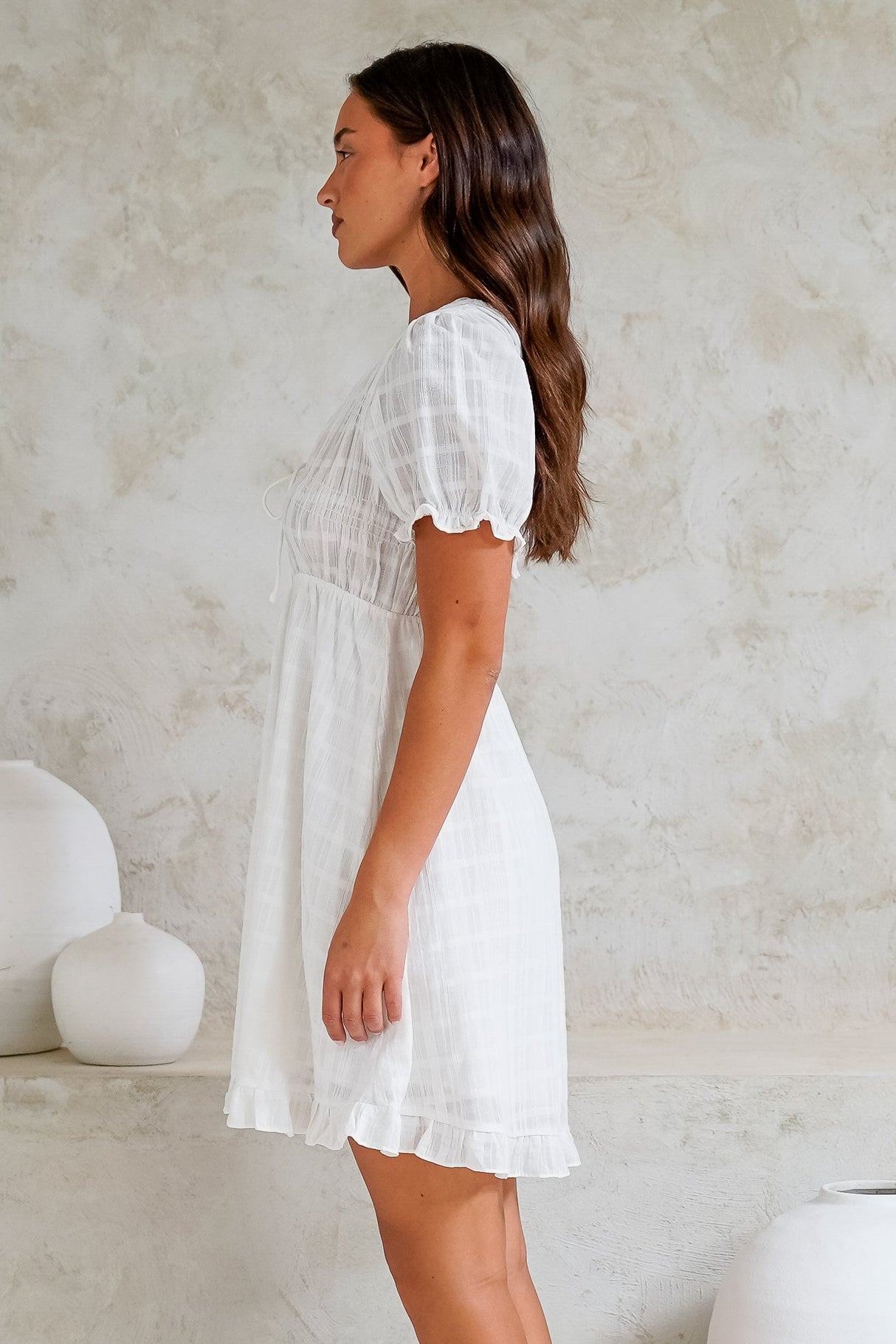 Rituelle Mini Dress - Babydoll Mini Dress in White