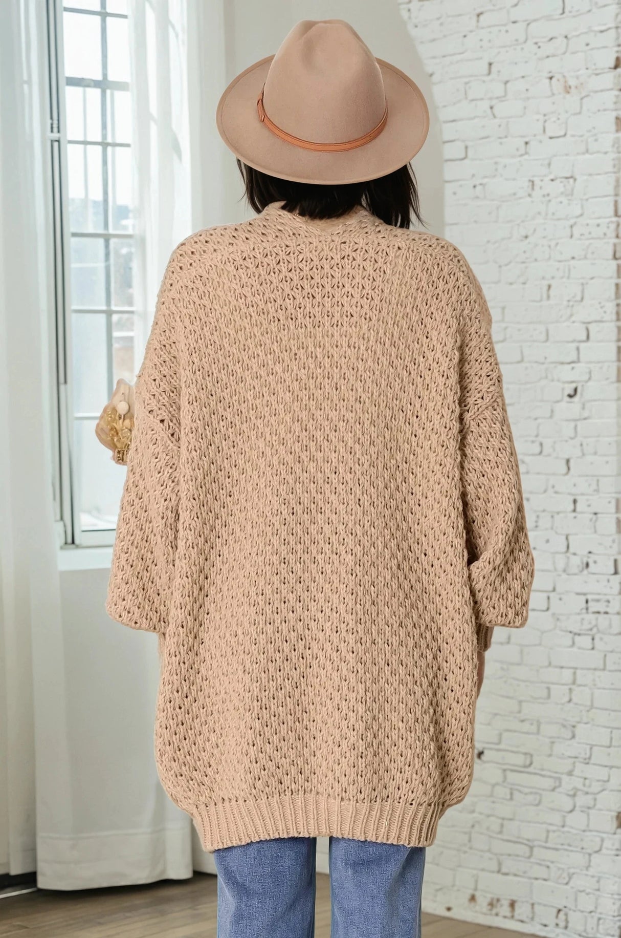 Ricki Cardigan - Open Front Chunky Knit Cardigan in Camel