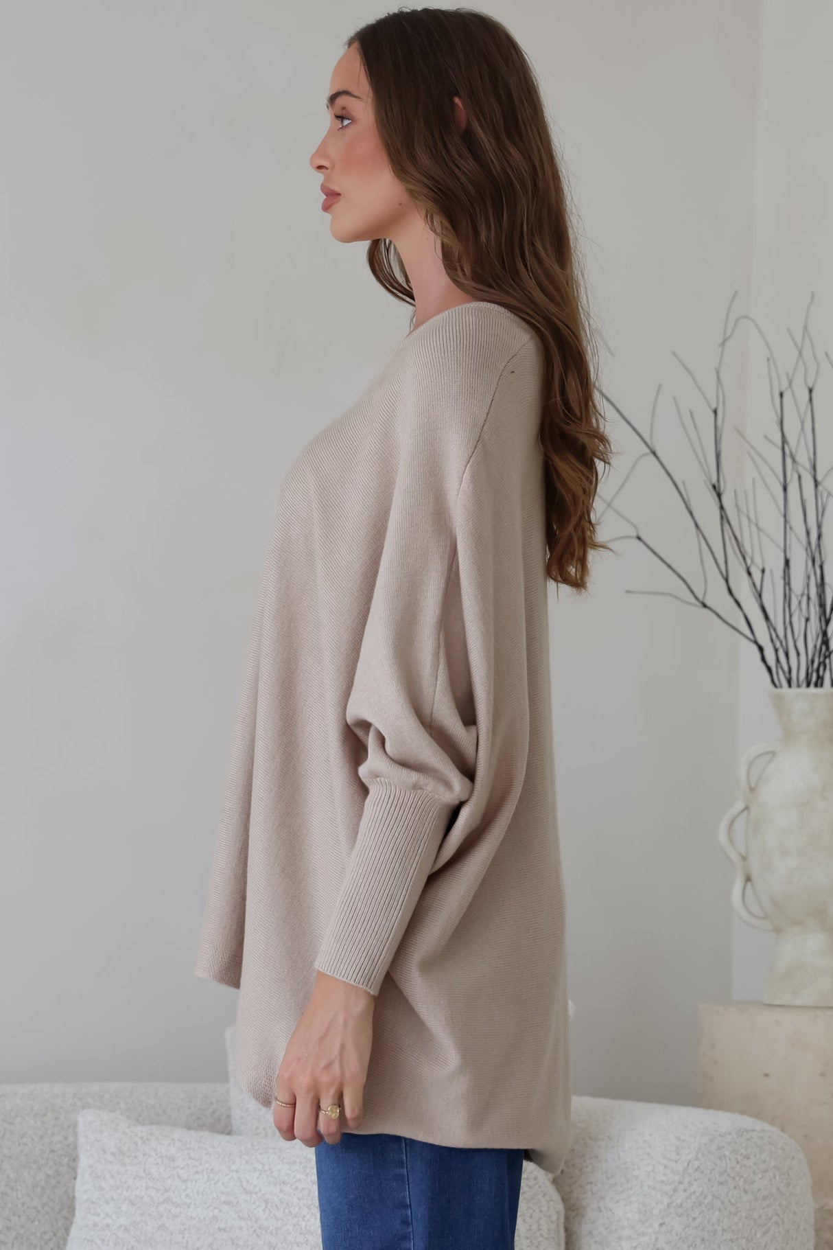 Riven Jumper - Two-Tone Colourblock Boxy Jumper in Beige