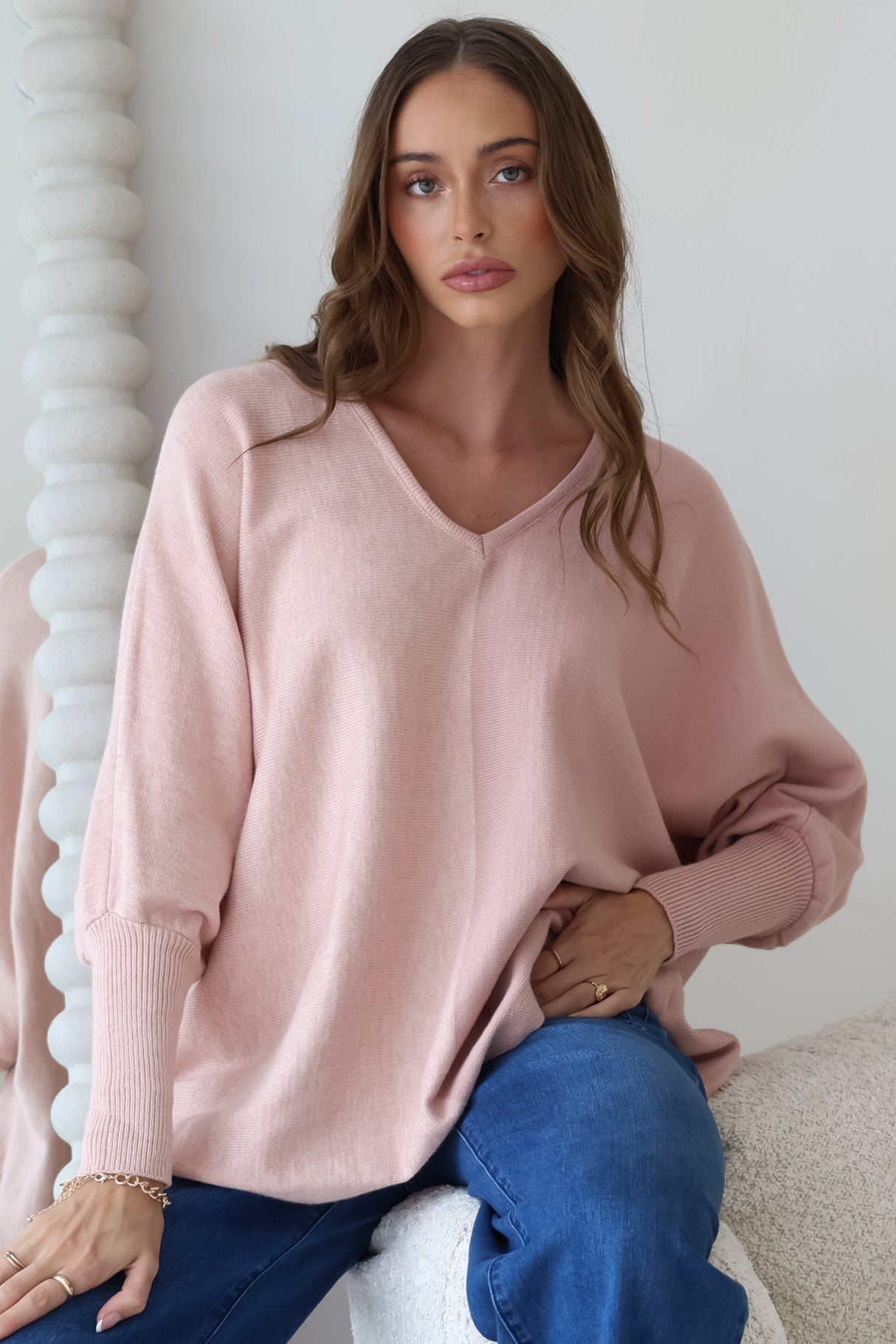 Riven Jumper - Two-Tone Colourblock Boxy Jumper in Pink