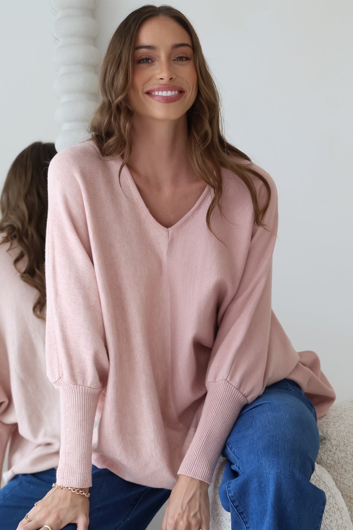 Riven Jumper - Two-Tone Colourblock Boxy Jumper in Pink
