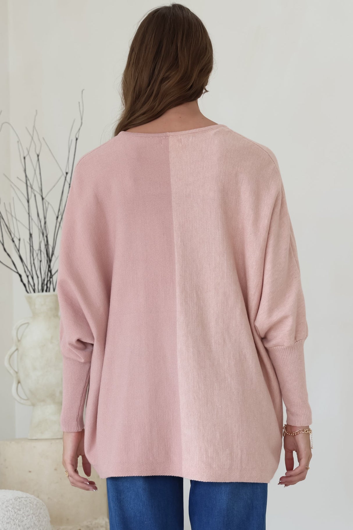 Riven Jumper - Two-Tone Colourblock Boxy Jumper in Pink