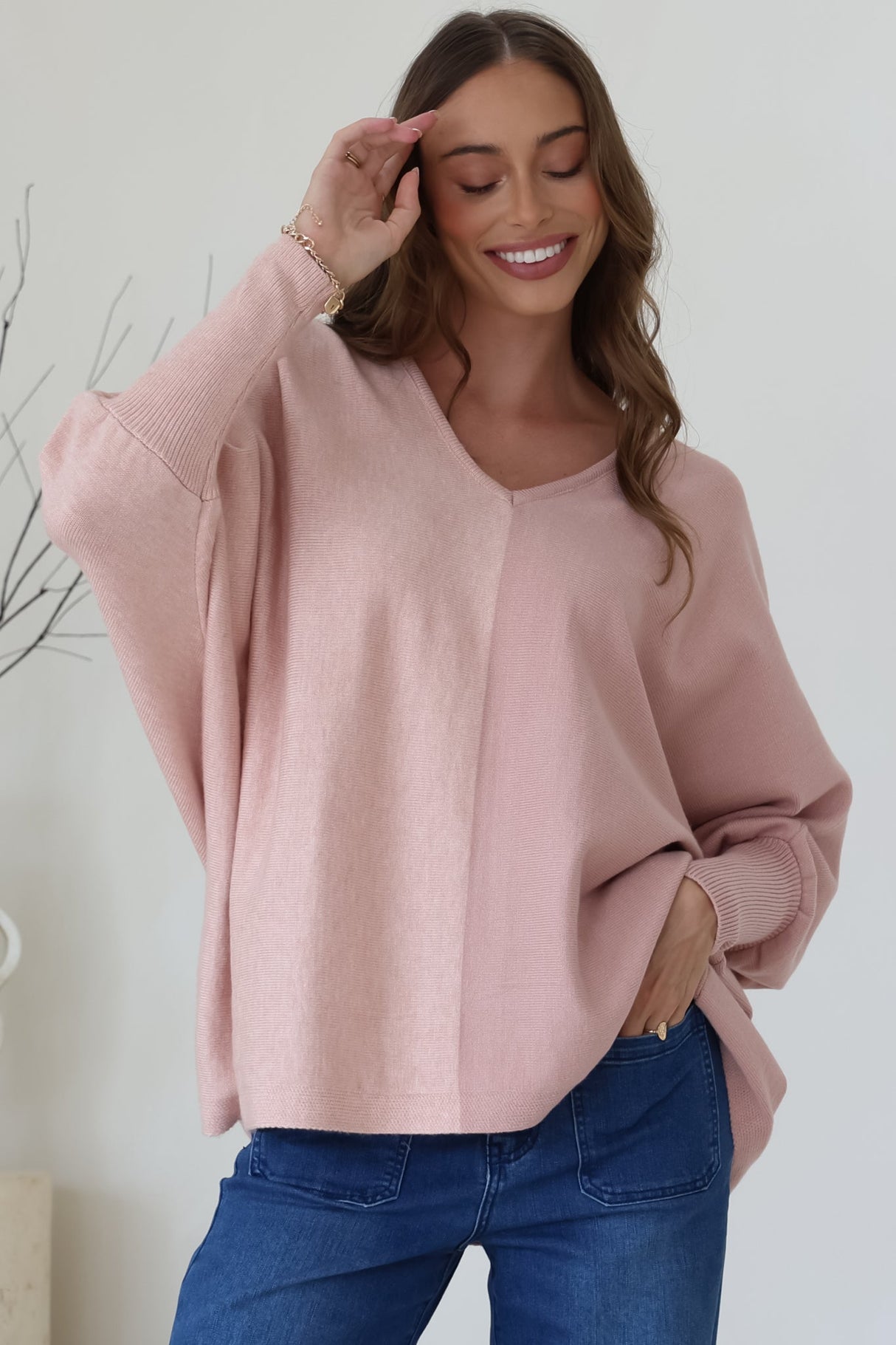 Riven Jumper - Two-Tone Colourblock Boxy Jumper in Pink