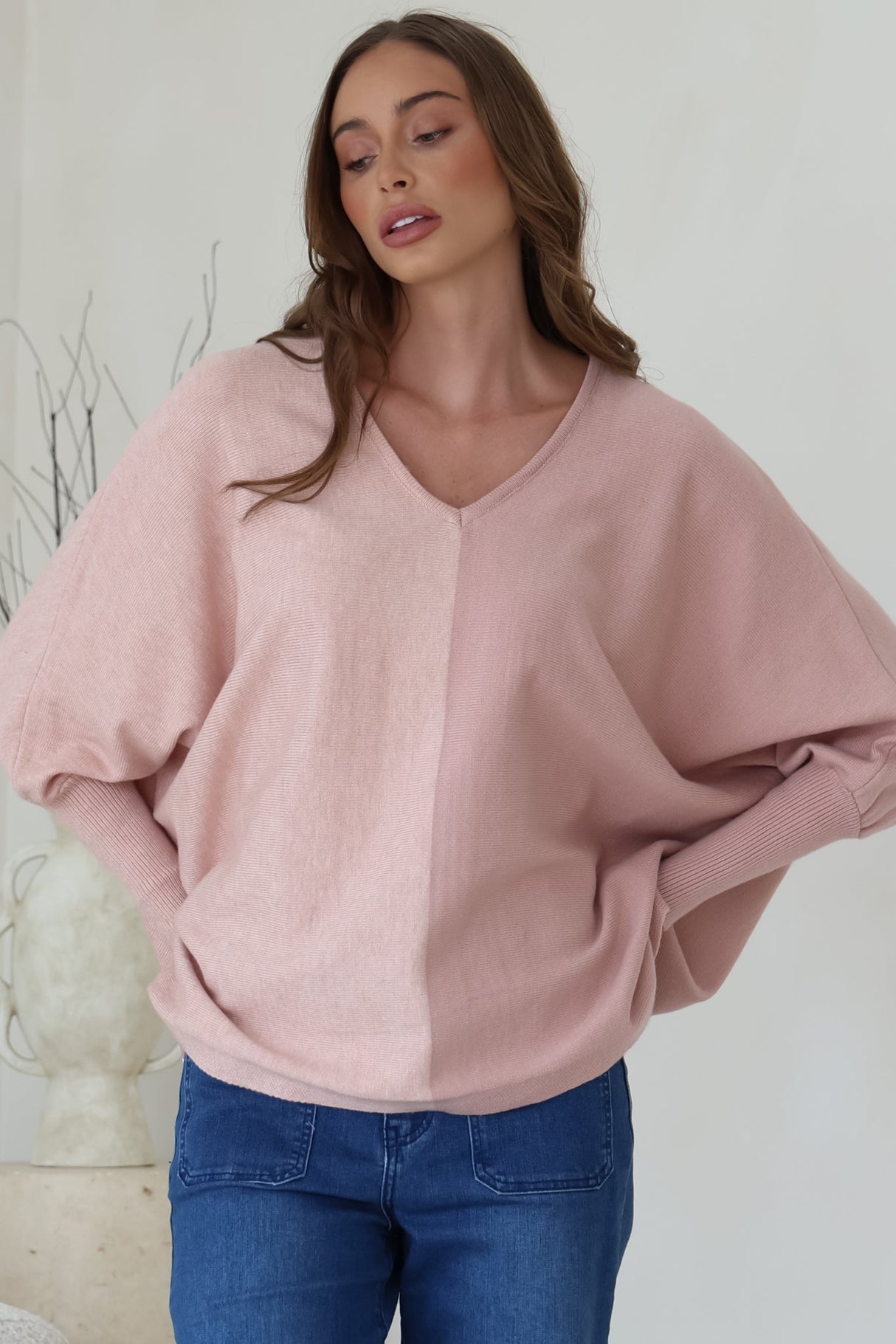 Riven Jumper - Two-Tone Colourblock Boxy Jumper in Pink