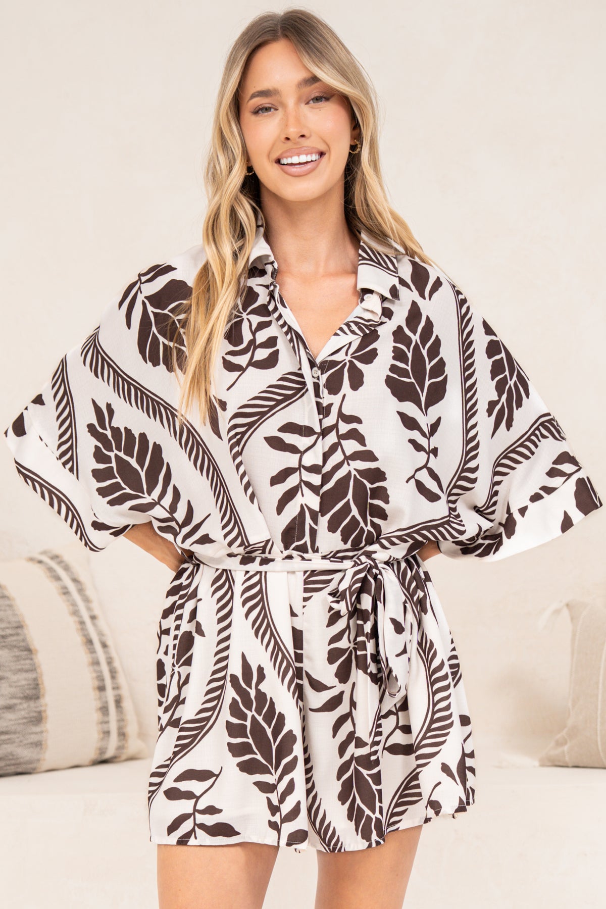 Robina Playsuit - Collared Button Down Front with Detatchable Waist Tie in Campbell Print