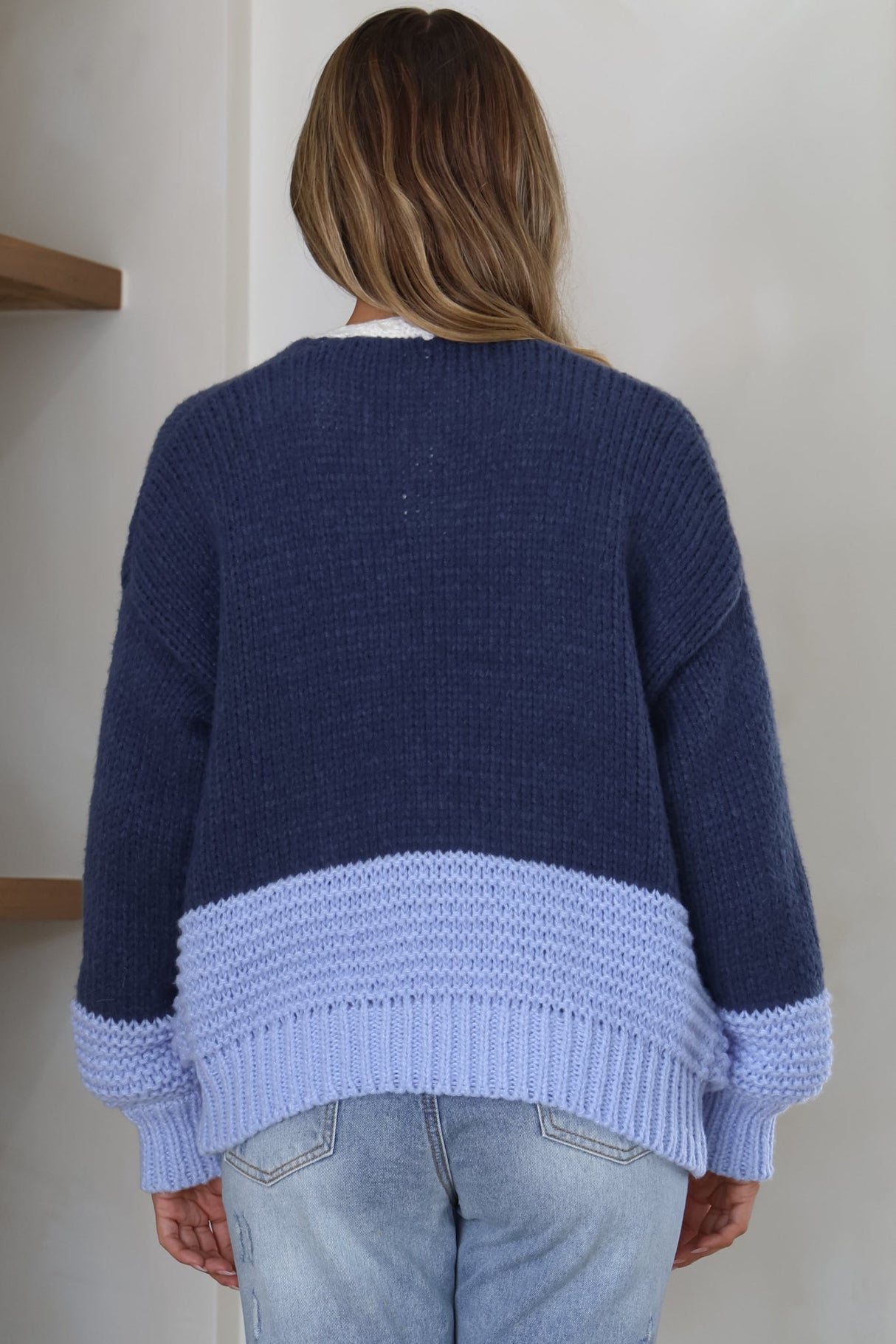 Rosie Cardigan - Cropped Colour Block Cardigan in Blue