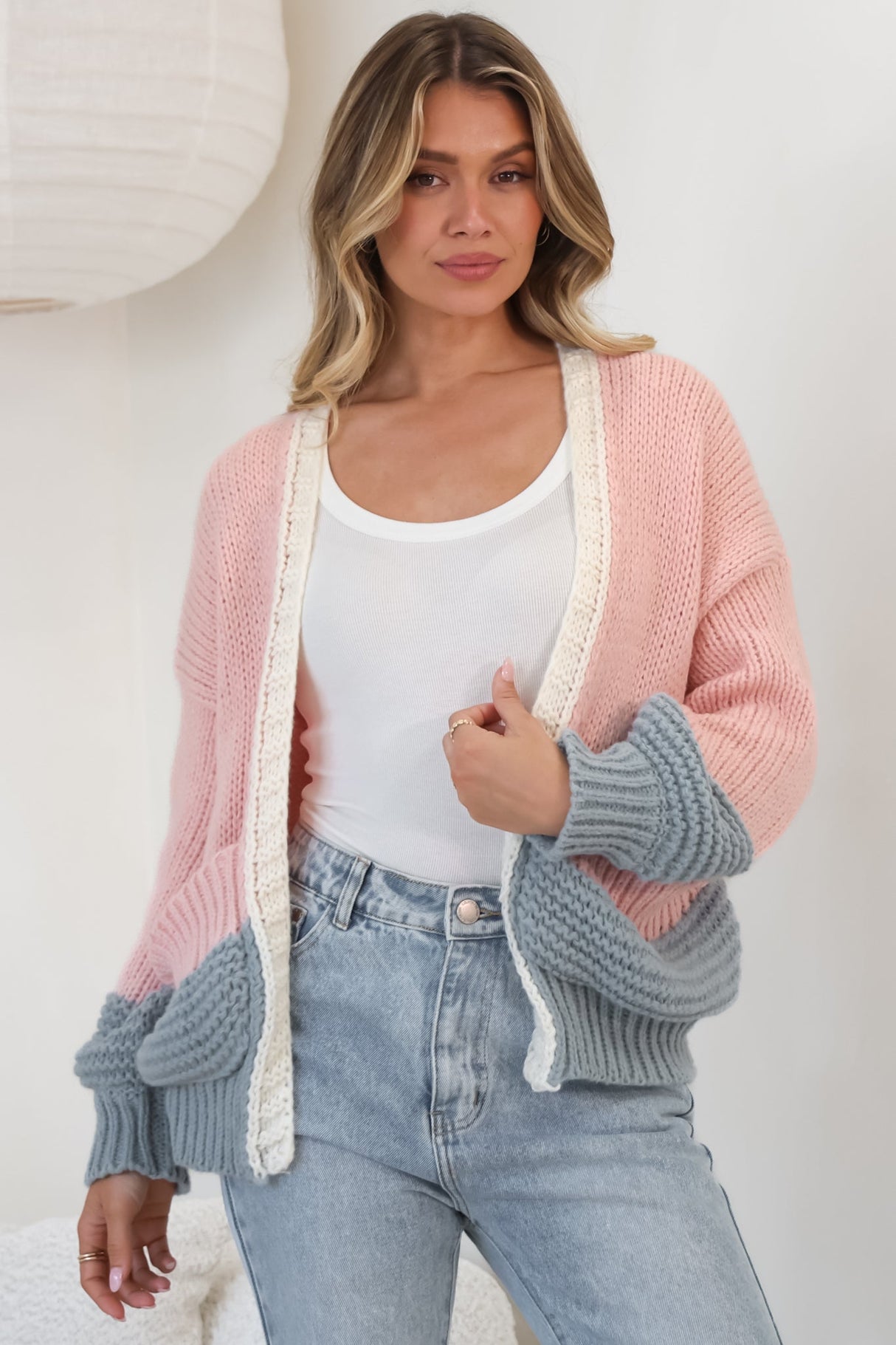 Rosie Cardigan - Cropped Colour Block Cardigan in Fairy Floss
