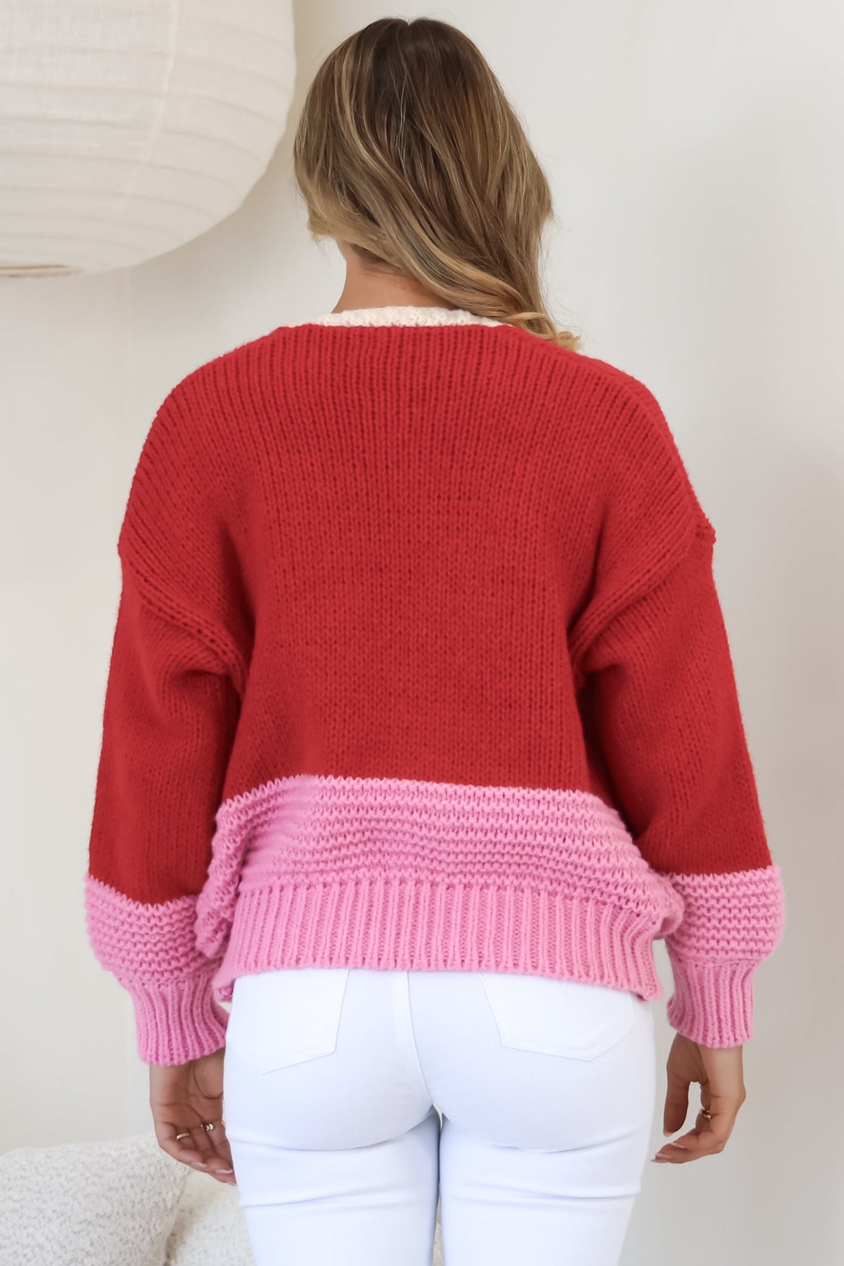 Rosie Cardigan - Cropped Colour Block Cardigan in Red