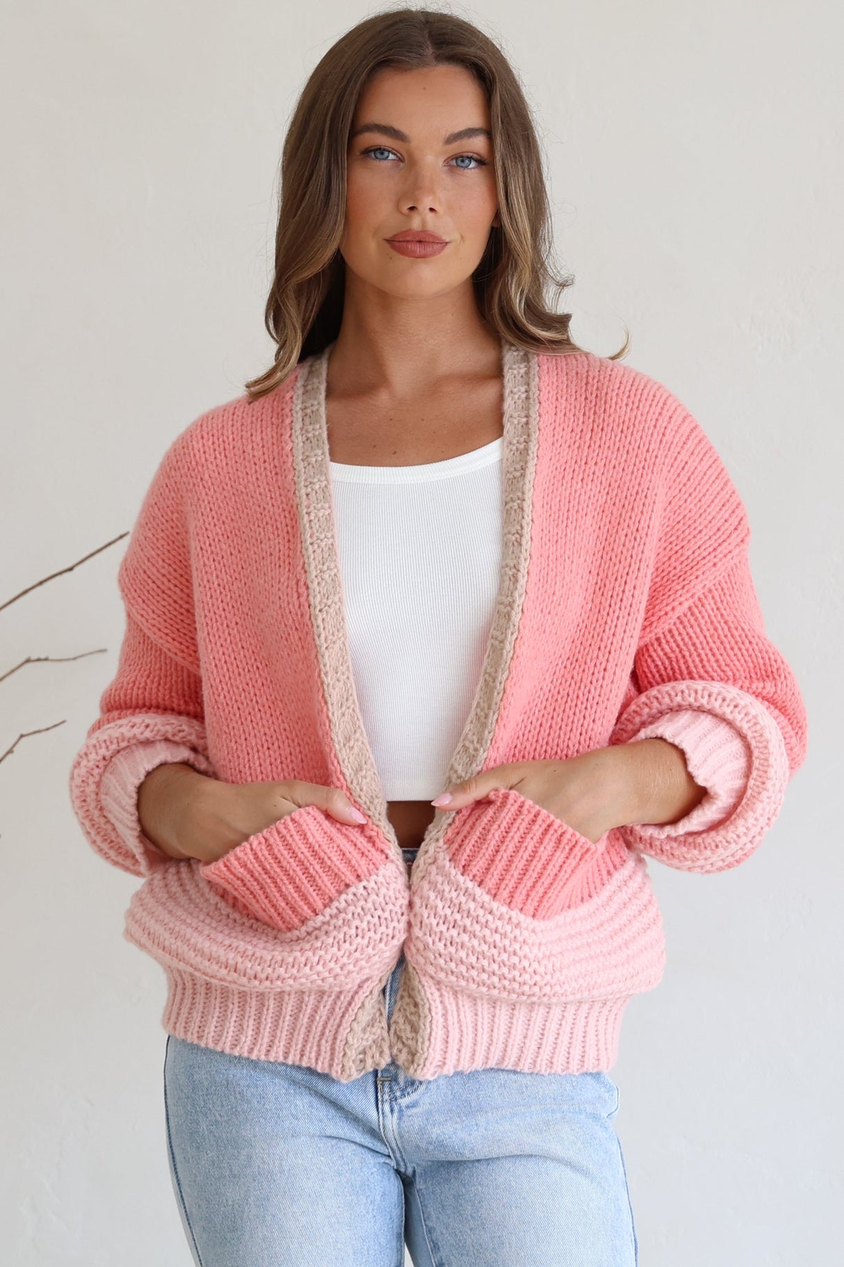 Rosie Cardigan - Cropped Colour Block Cardigan in Pink